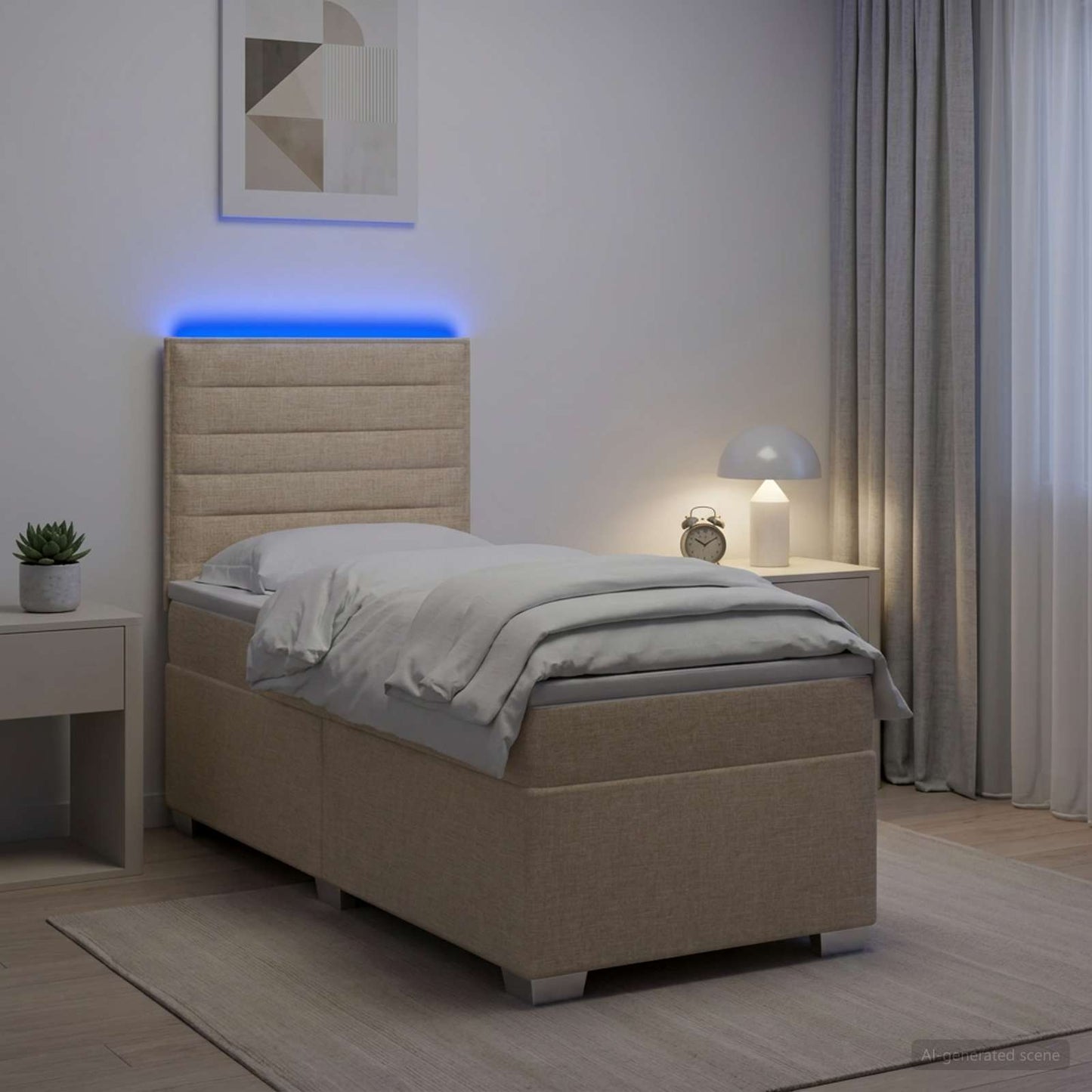 vidaXL Κρεβάτι box spring με στρώμα Κρεμ 100 x 200 cm Ύφασμα