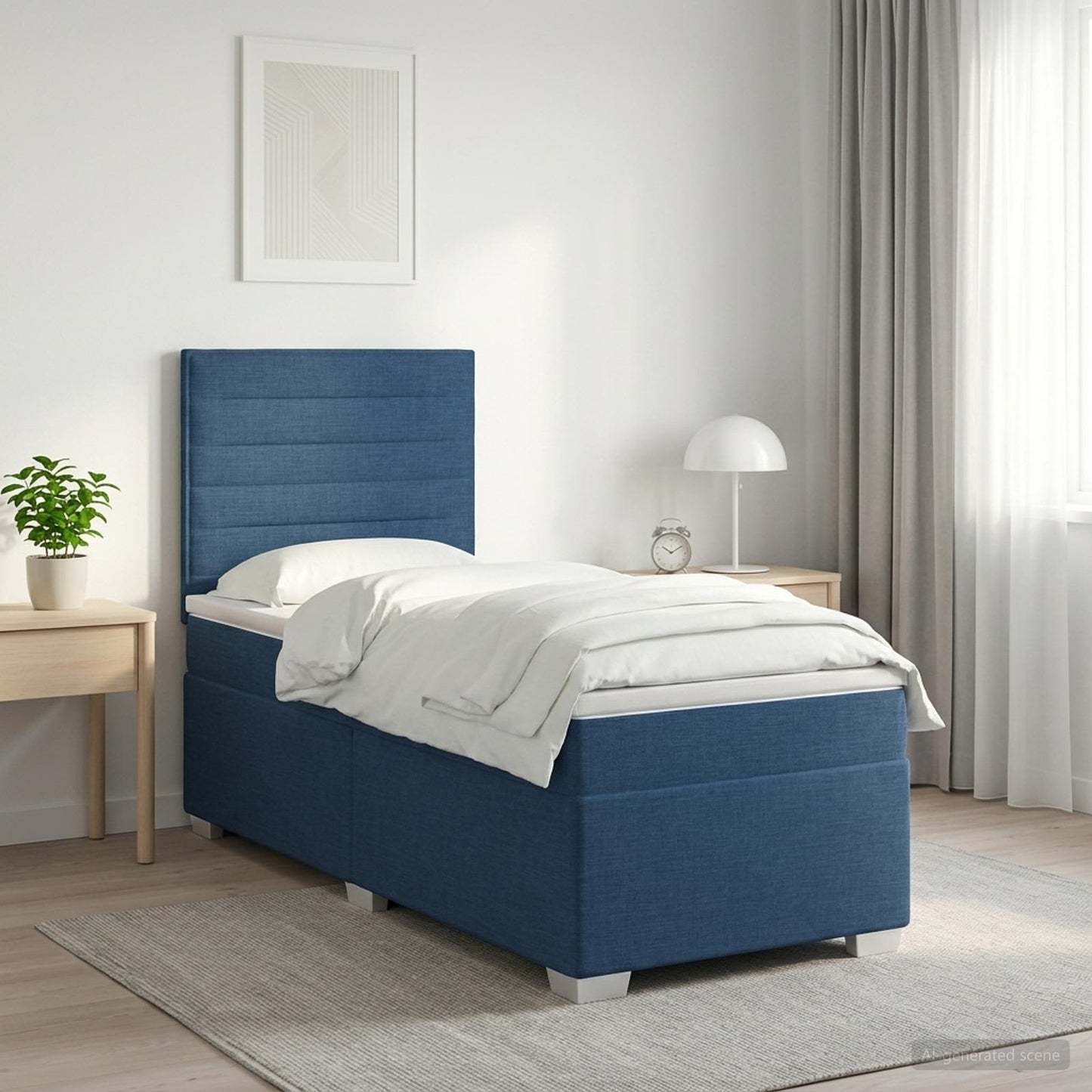vidaXL Κρεβάτι box spring με στρώμα Μπλε 100 x 200 cm Ύφασμα