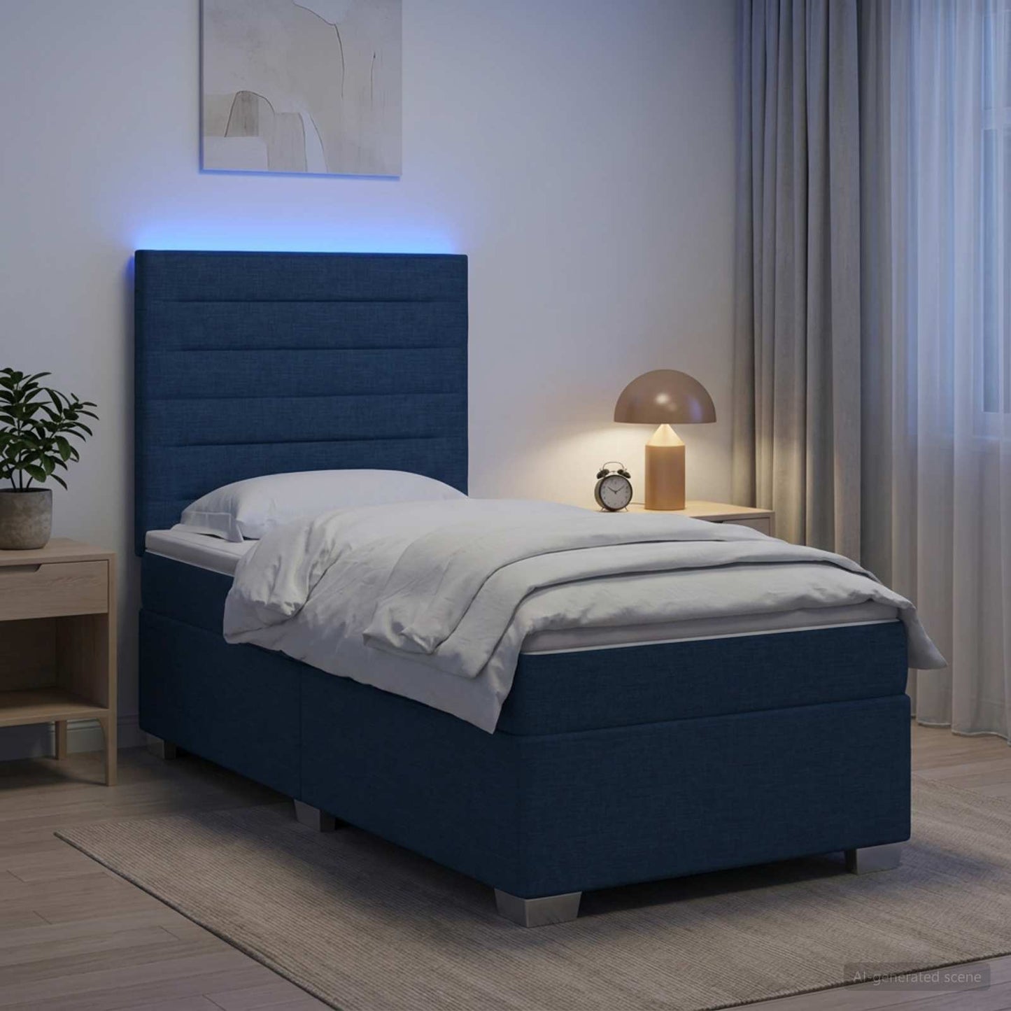 vidaXL Κρεβάτι box spring με στρώμα Μπλε 100 x 200 cm Ύφασμα