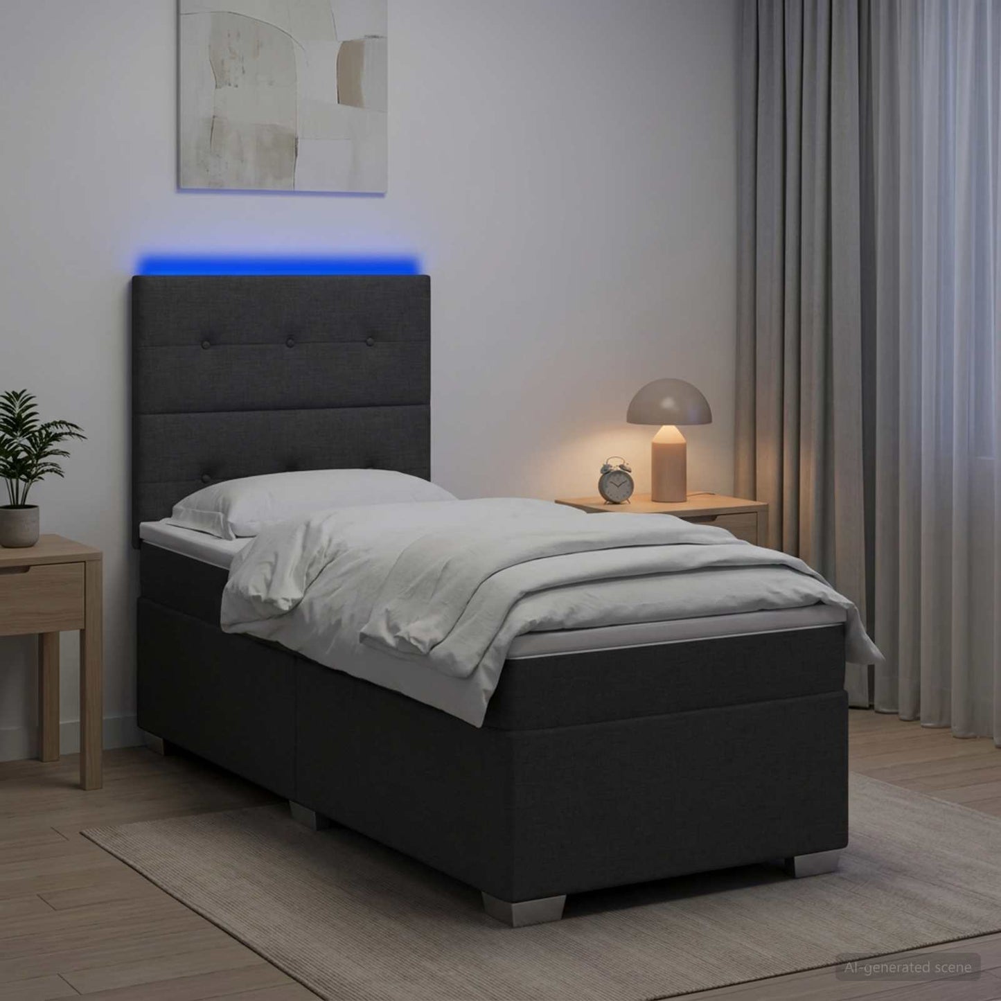 vidaXL Κρεβάτι box spring με στρώμα Σκούρο Γκρι 100 x 200 cm Ύφασμα