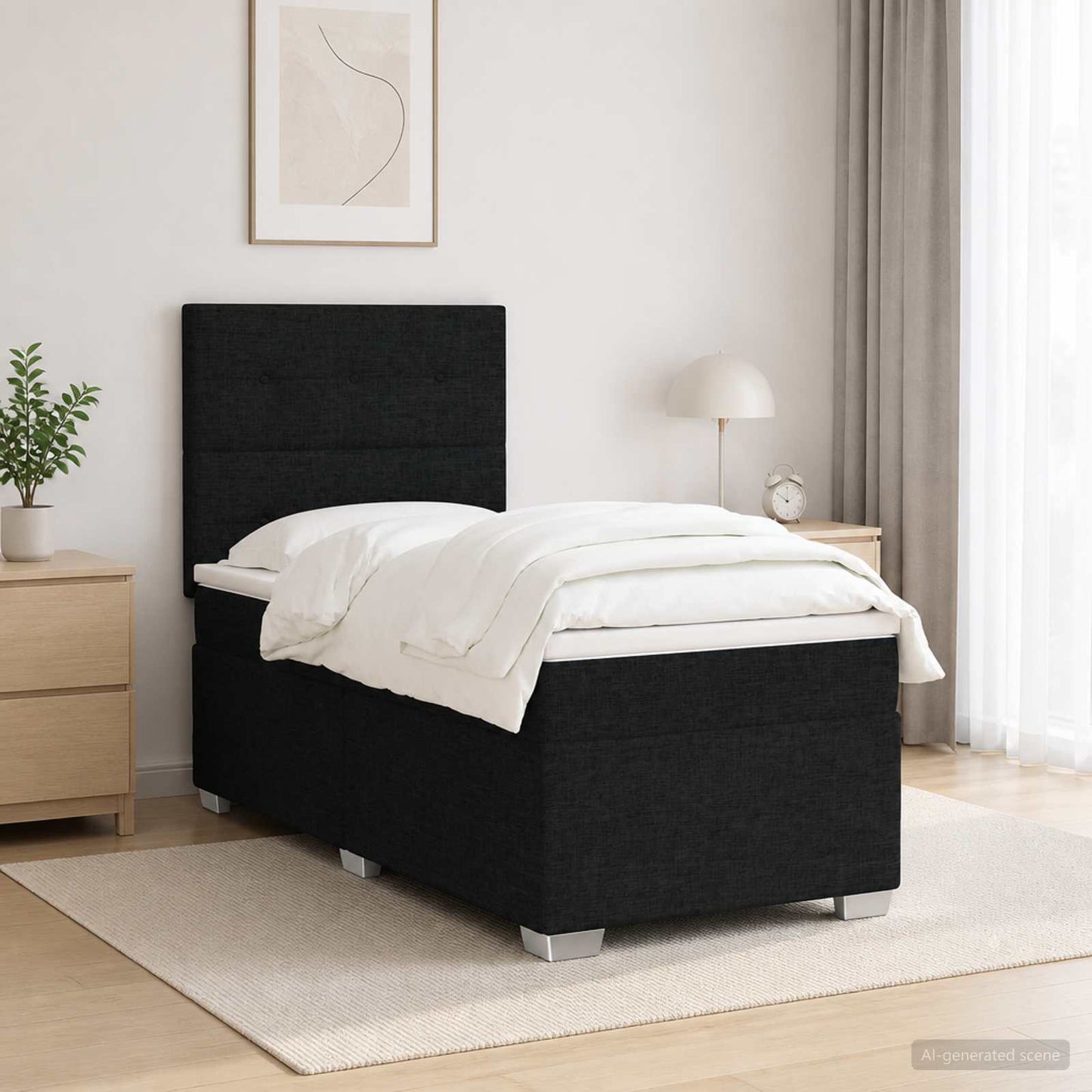 vidaXL Κρεβάτι box spring με στρώμα Μαύρο 100 x 200 cm Ύφασμα
