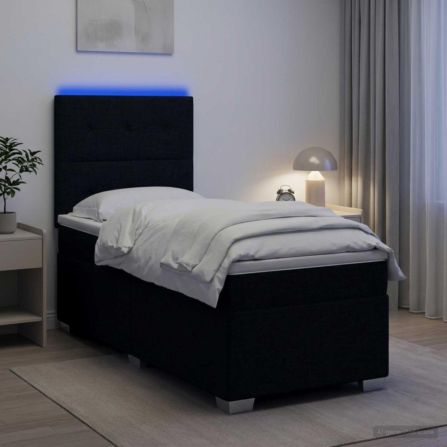 vidaXL Κρεβάτι box spring με στρώμα Μαύρο 80 x 200 cm Ύφασμα