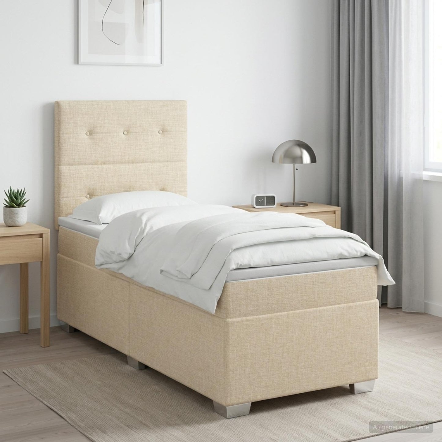 vidaXL Κρεβάτι box spring με στρώμα Κρεμ 90 x 190 cm Ύφασμα