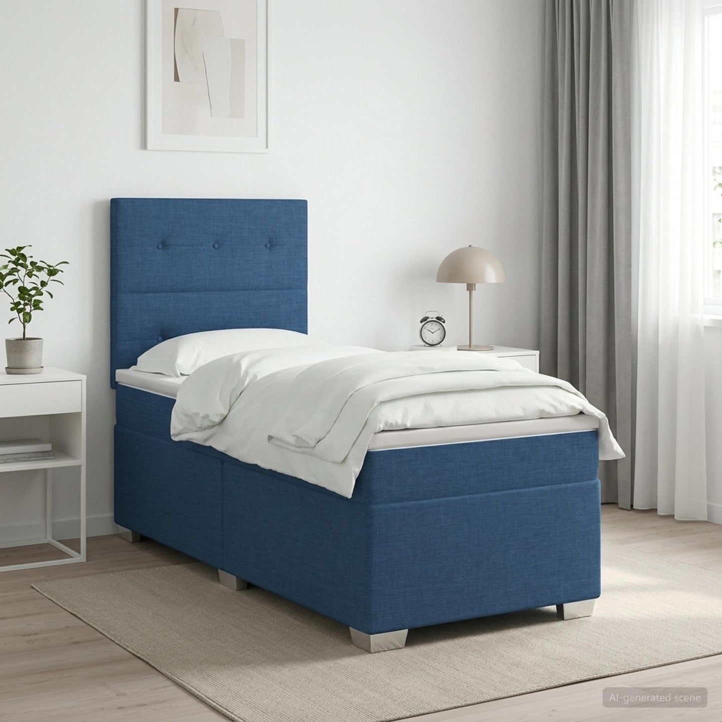 vidaXL Κρεβάτι box spring με στρώμα Μπλε 90 x 190 cm Ύφασμα