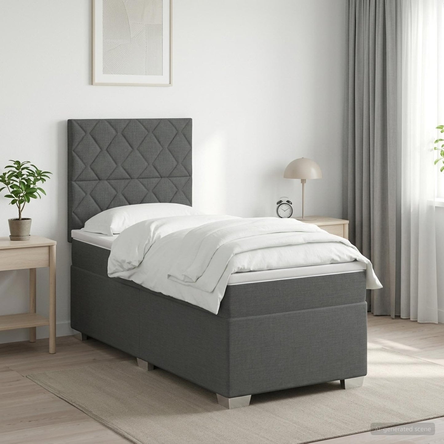 vidaXL Κρεβάτι Box Spring με Στρώμα και LED Σκούρο Γκρι 90 x 190 cm