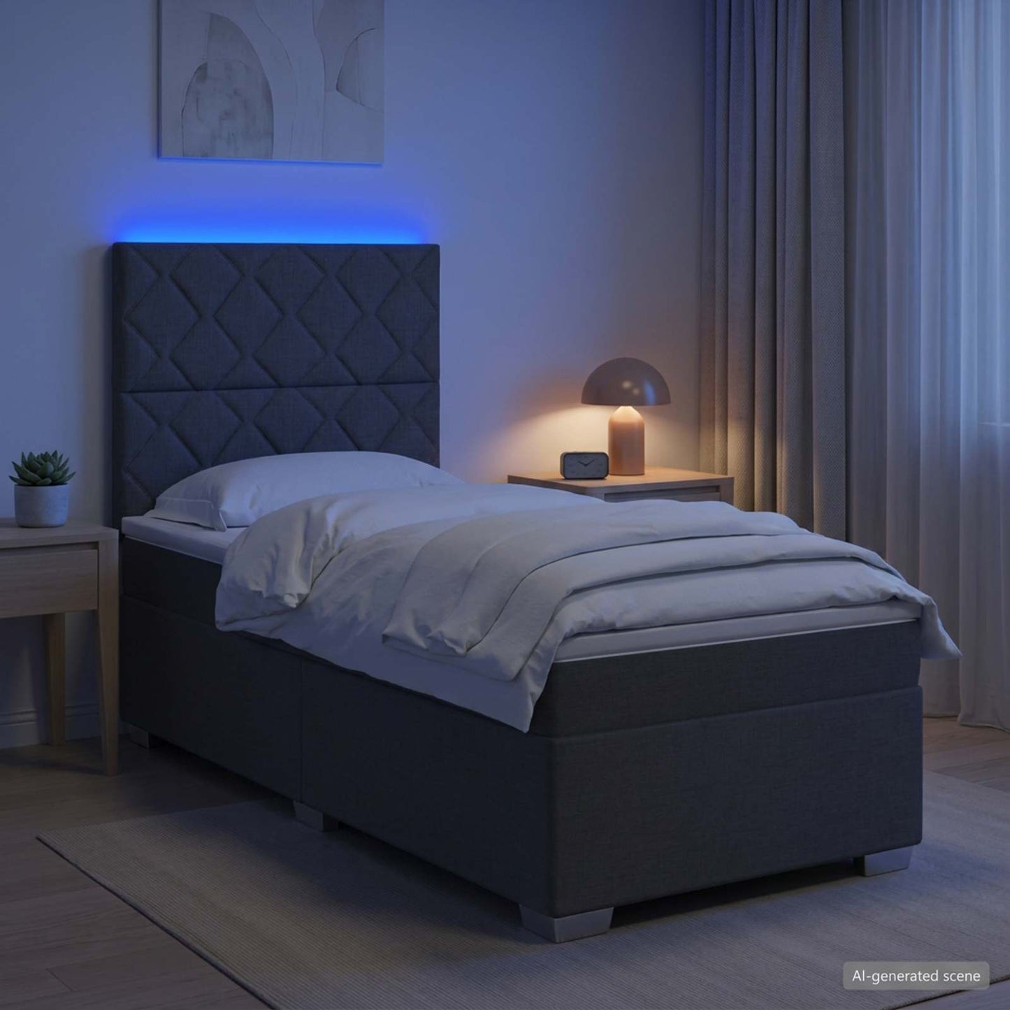 vidaXL Κρεβάτι Box Spring με Στρώμα και LED Σκούρο Γκρι 90 x 190 cm