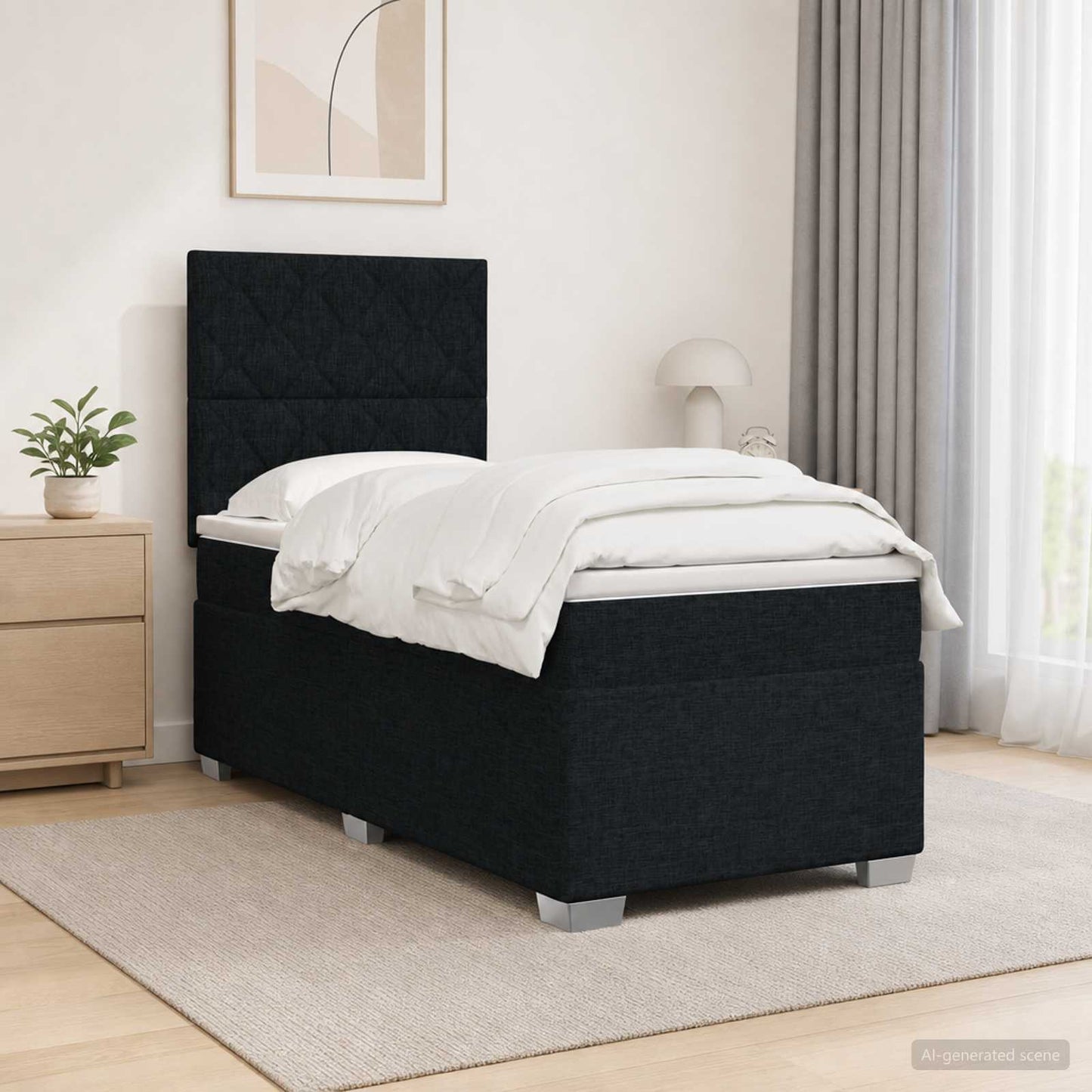 vidaXL Κρεβάτι box spring με στρώμα Μαύρο 90 x 190 cm Ύφασμα