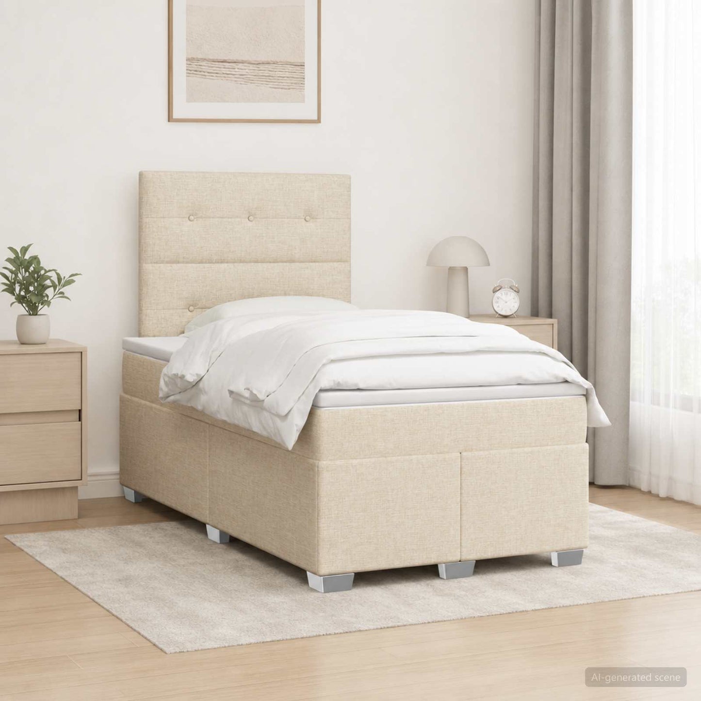 vidaXL Κρεβάτι box spring με στρώμα Κρεμ 120 x 200 cm Ύφασμα