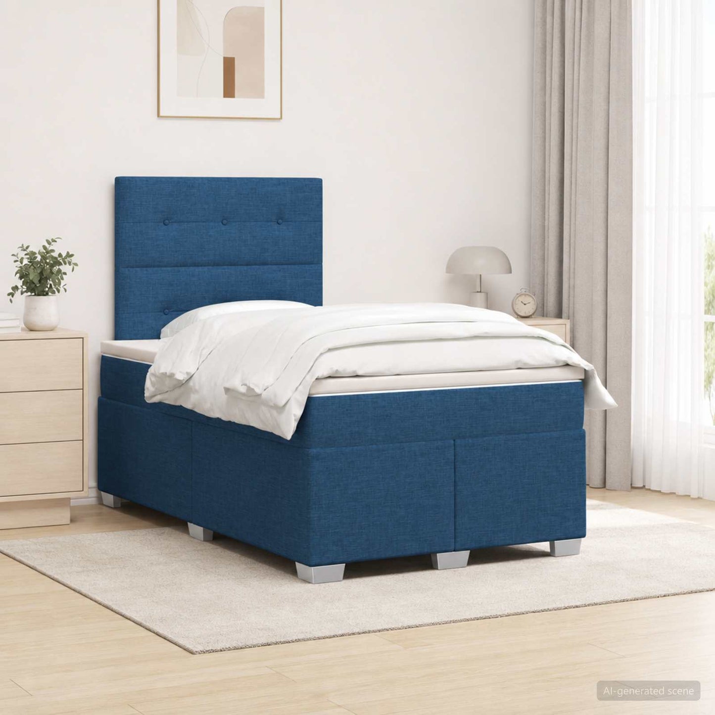 vidaXL Κρεβάτι box spring με στρώμα Μπλε 120 x 200 cm Ύφασμα