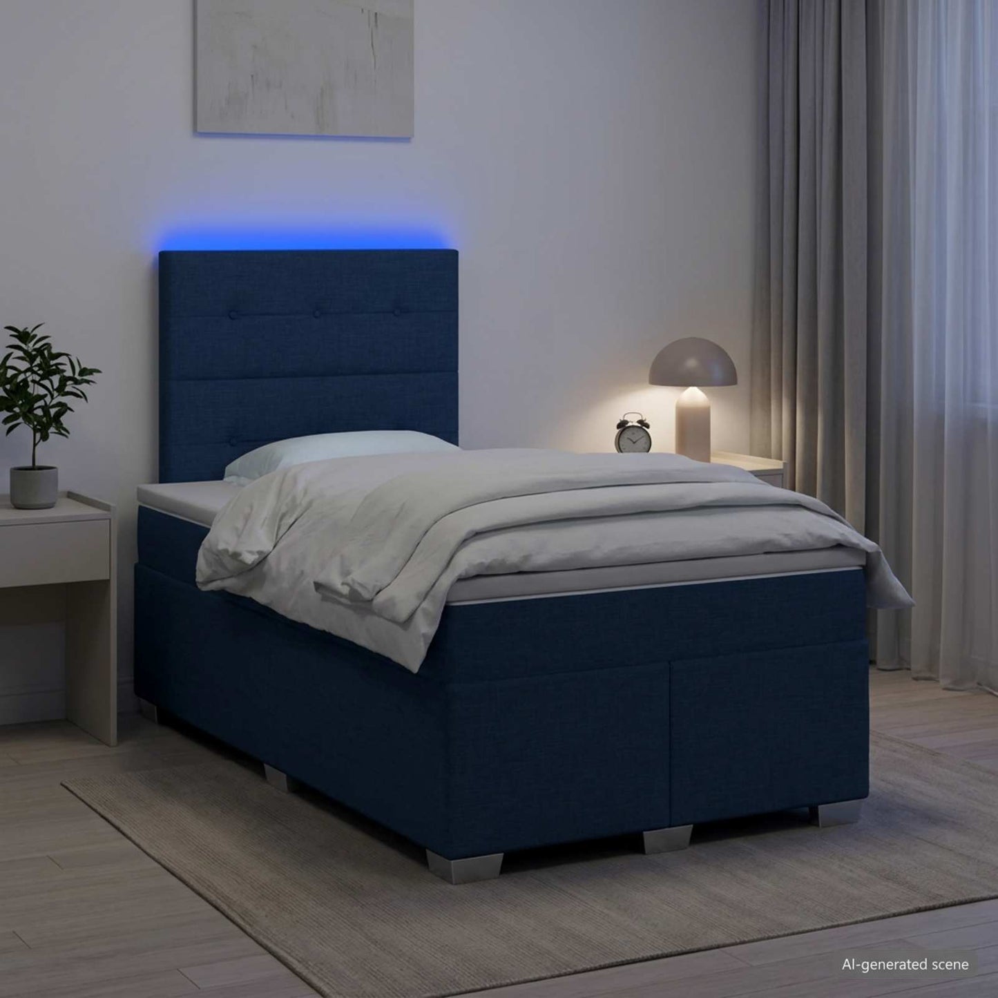 vidaXL Κρεβάτι box spring με στρώμα Μπλε 120 x 190 cm Ύφασμα