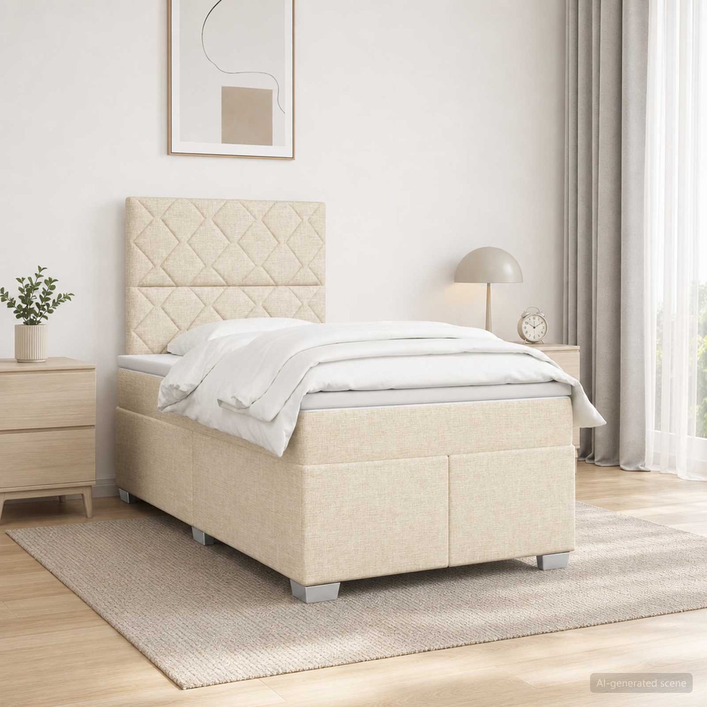 vidaXL Κρεβάτι box spring με στρώμα Κρεμ 120 x 190 cm Ύφασμα