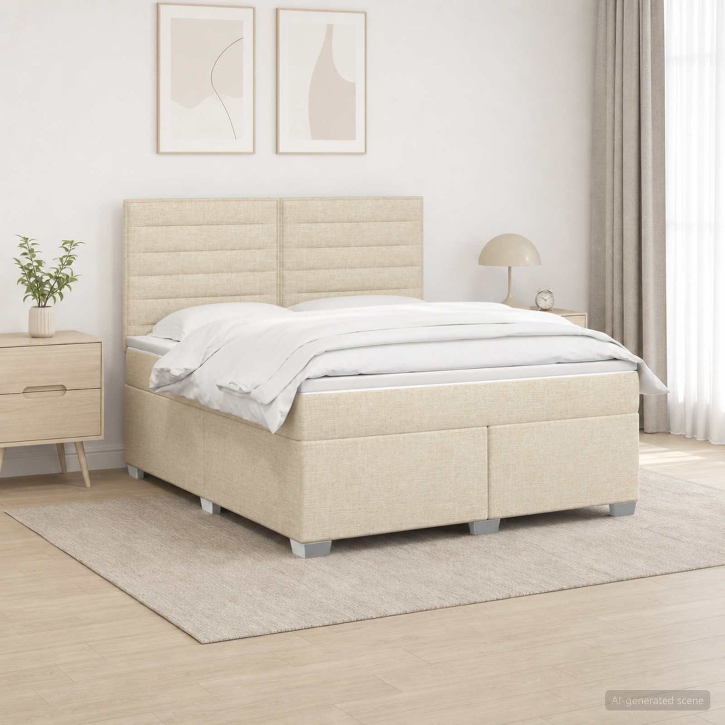 vidaXL Κρεβάτι box spring με στρώμα Κρεμ 180 x 200 cm Ύφασμα