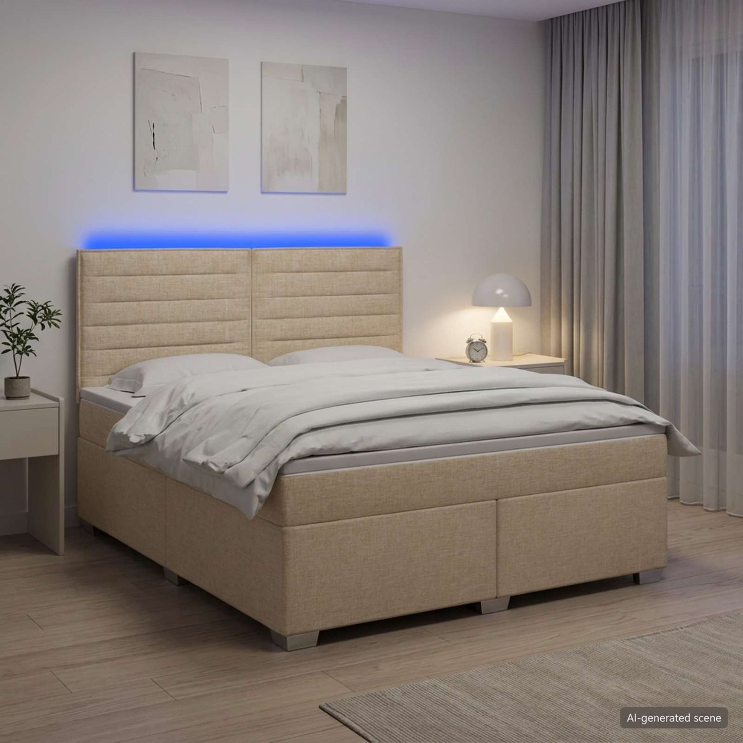 vidaXL Κρεβάτι box spring με στρώμα Κρεμ 180 x 200 cm Ύφασμα