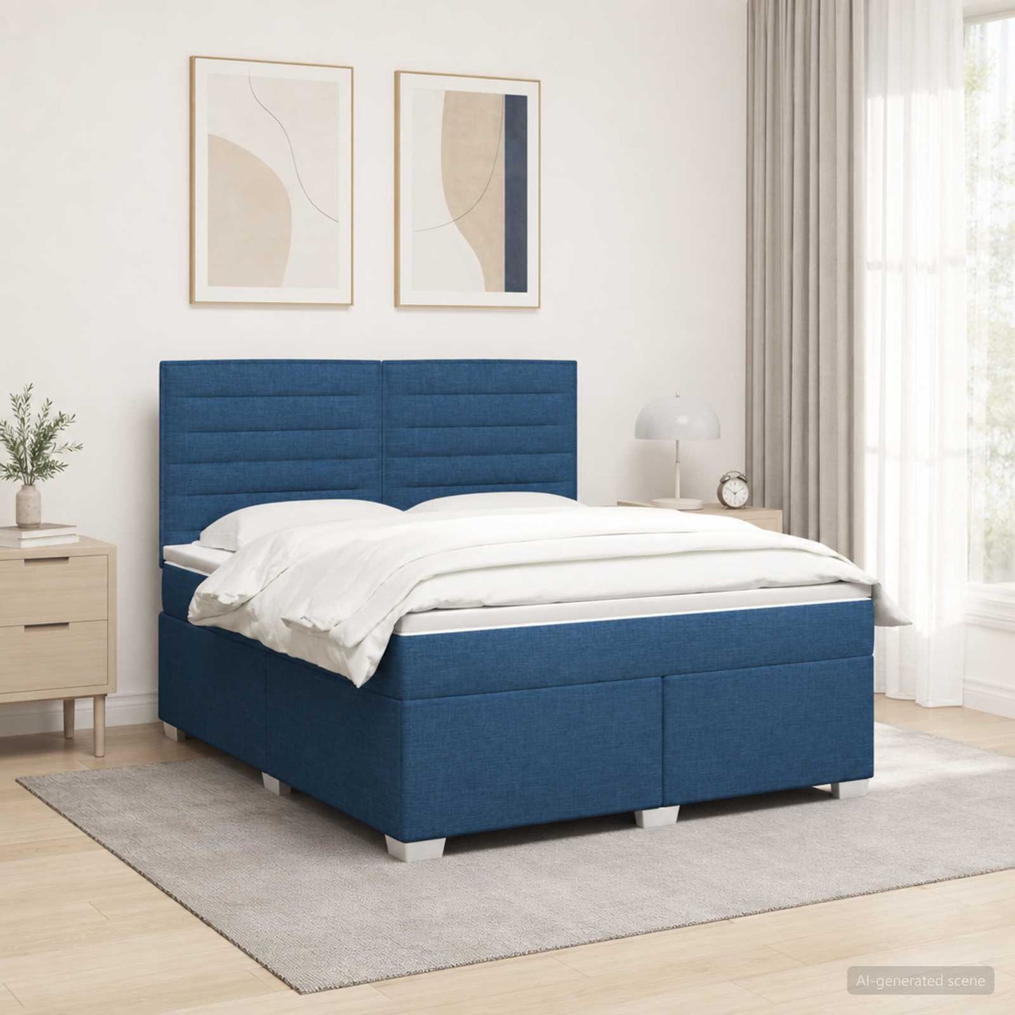 vidaXL Κρεβάτι box spring με στρώμα Μπλε 160 x 200 cm Ύφασμα