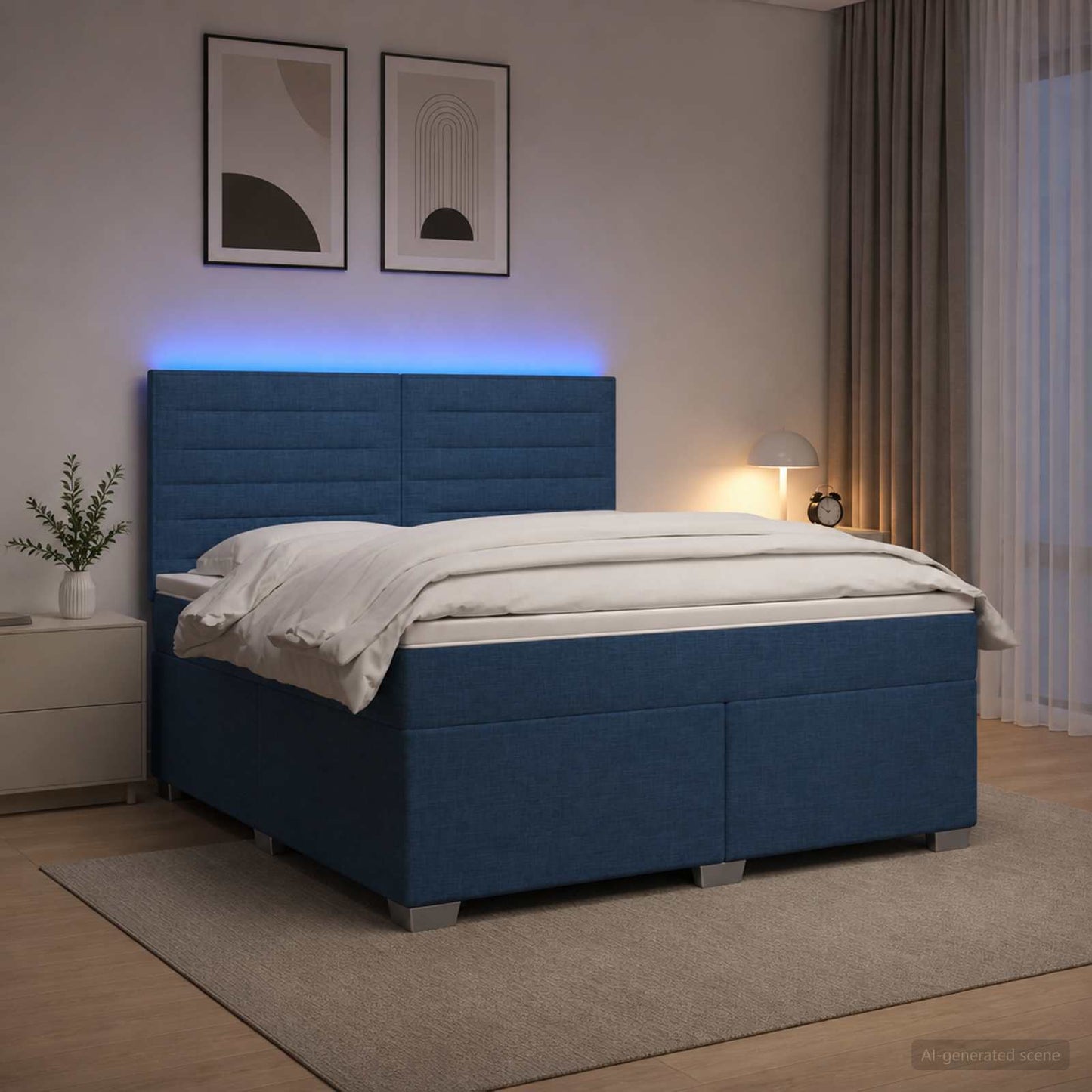 vidaXL Κρεβάτι box spring με στρώμα Μπλε 140 x 200 cm Ύφασμα
