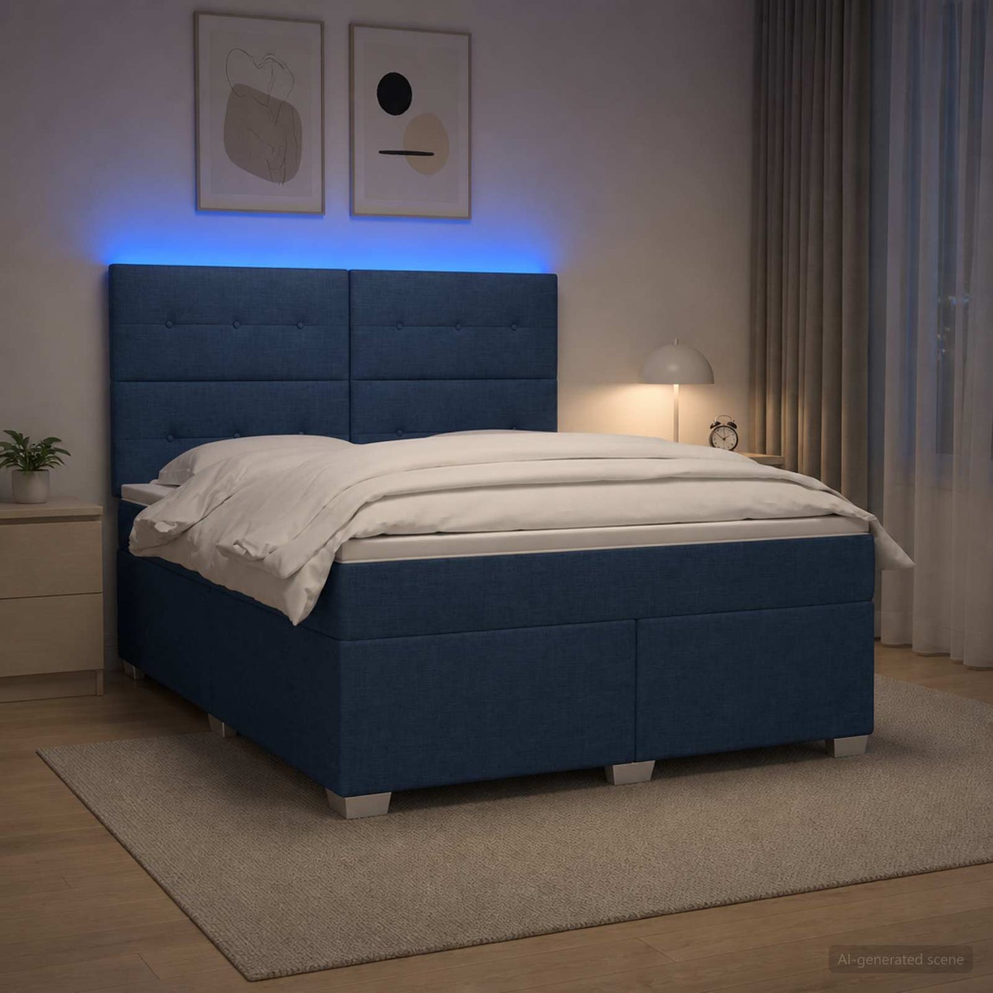 vidaXL Κρεβάτι box spring με στρώμα Μπλε 180 x 200 cm Ύφασμα