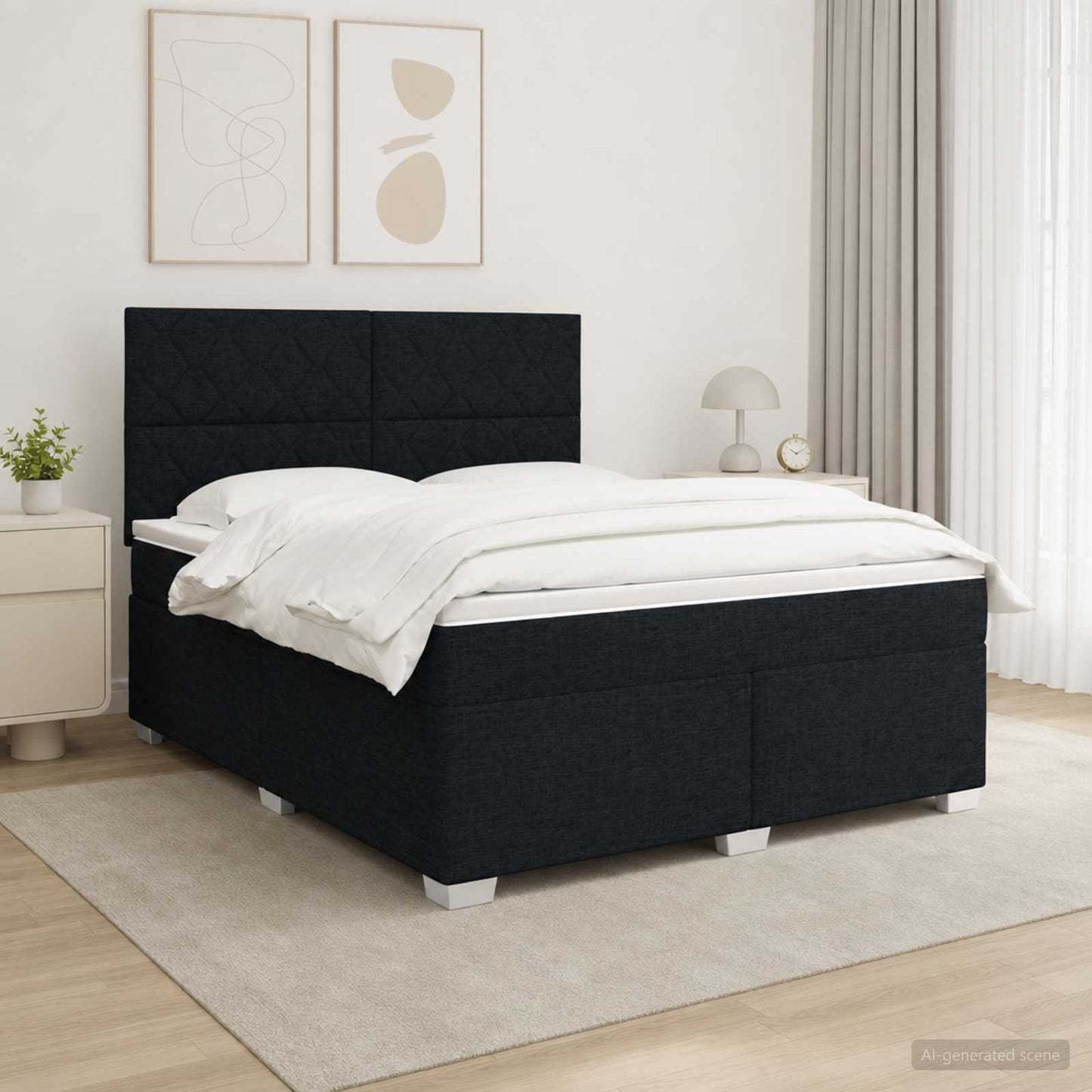 vidaXL Κρεβάτι box spring με στρώμα Μαύρο 140 x 190 cm Ύφασμα
