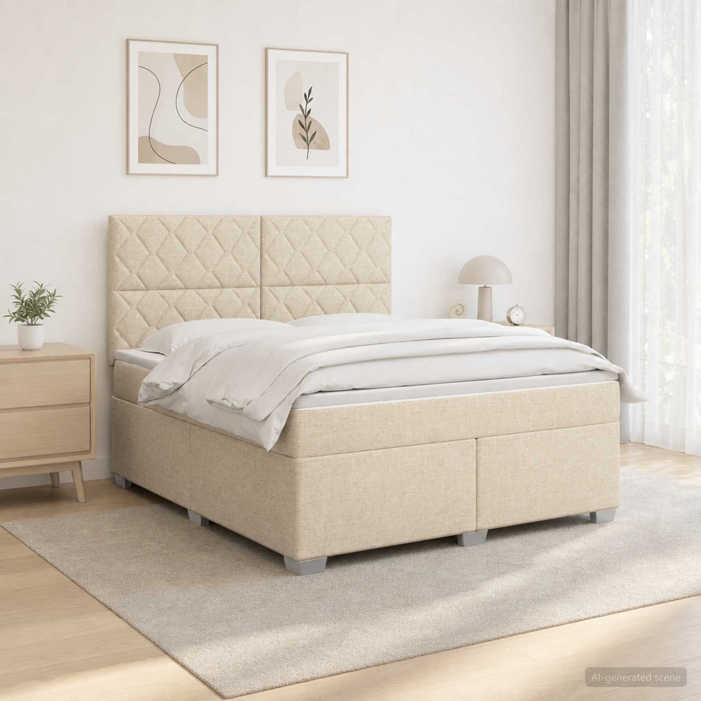 vidaXL Κρεβάτι box spring με στρώμα Κρεμ 160 x 200 cm Ύφασμα