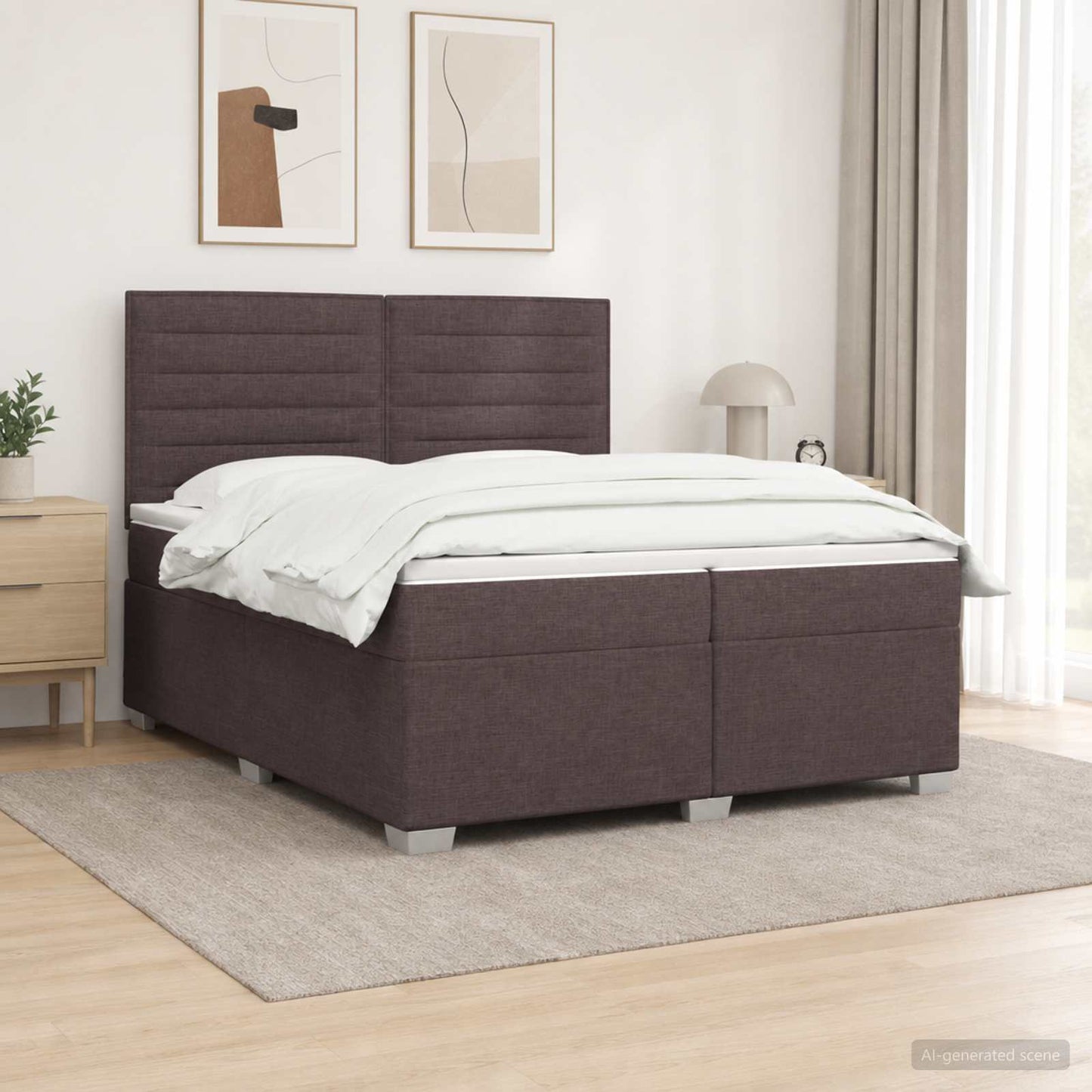 vidaXL Κρεβάτι box spring με στρώμα Σκούρο Καφέ 200 x 200 cm Ύφασμα