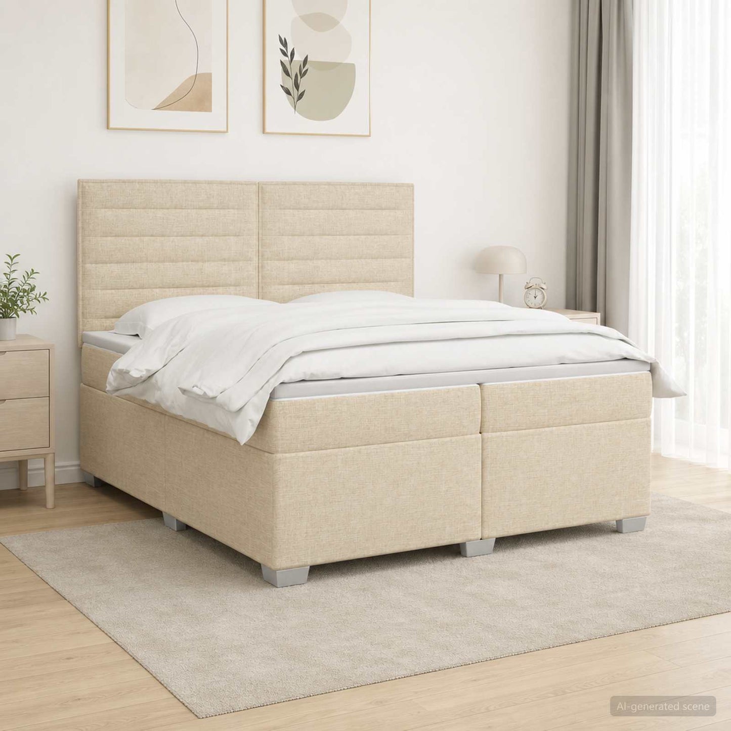 vidaXL Κρεβάτι box spring με στρώμα Κρεμ 200 x 200 cm Ύφασμα