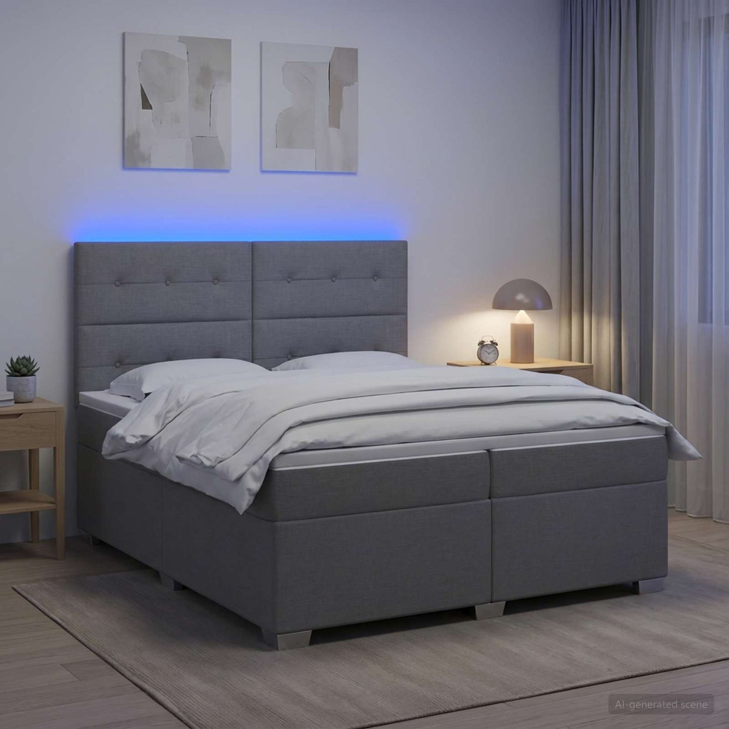 vidaXL Κρεβάτι box spring με στρώμα Ανοιχτό γκρι 200 x 200 cm Ύφασμα