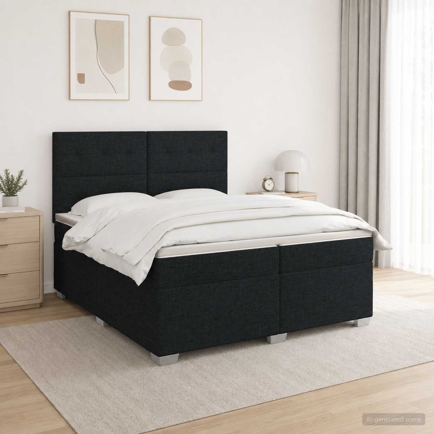 vidaXL Κρεβάτι box spring με στρώμα Μαύρο 200 x 200 cm Ύφασμα