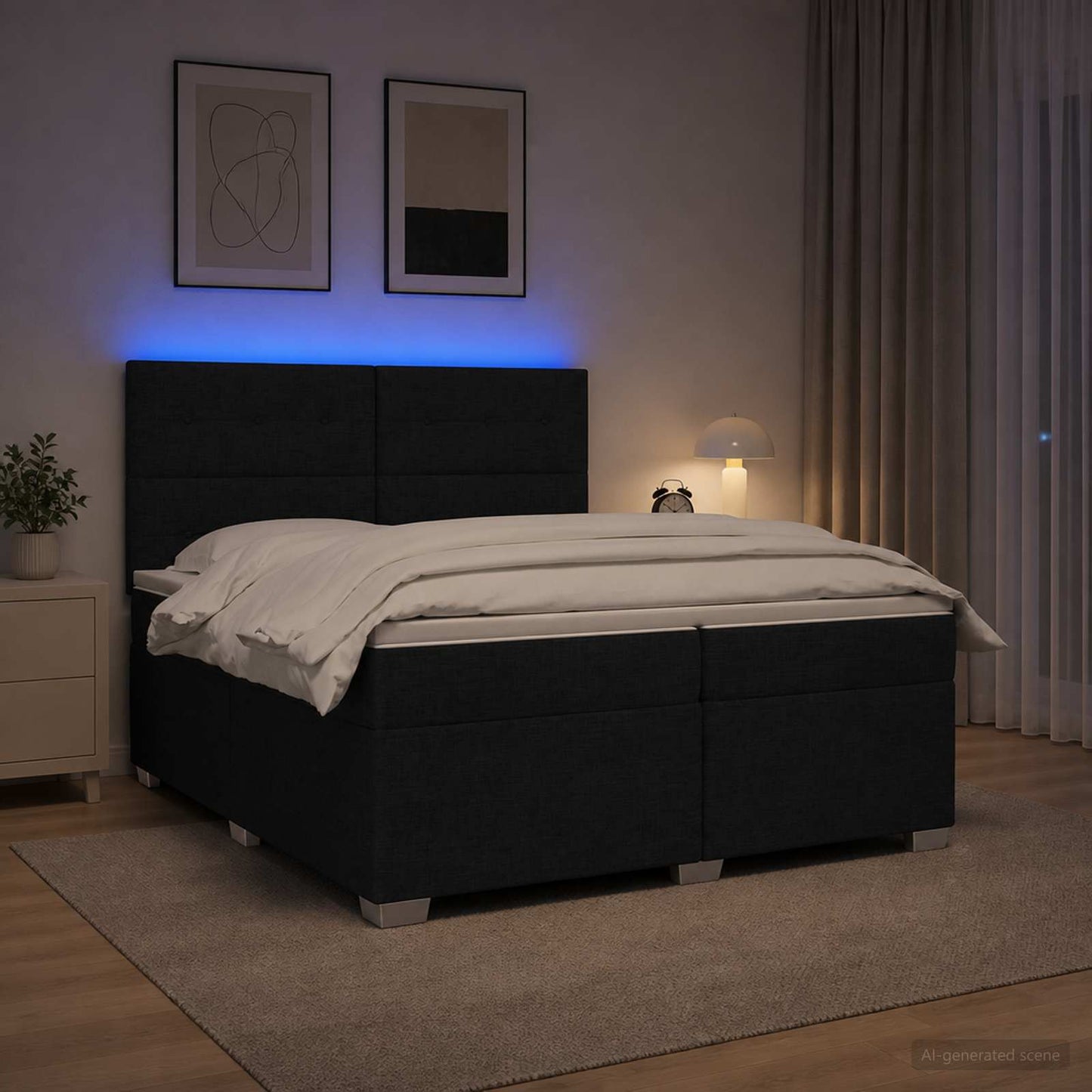 vidaXL Κρεβάτι box spring με στρώμα Μαύρο 200 x 200 cm Ύφασμα