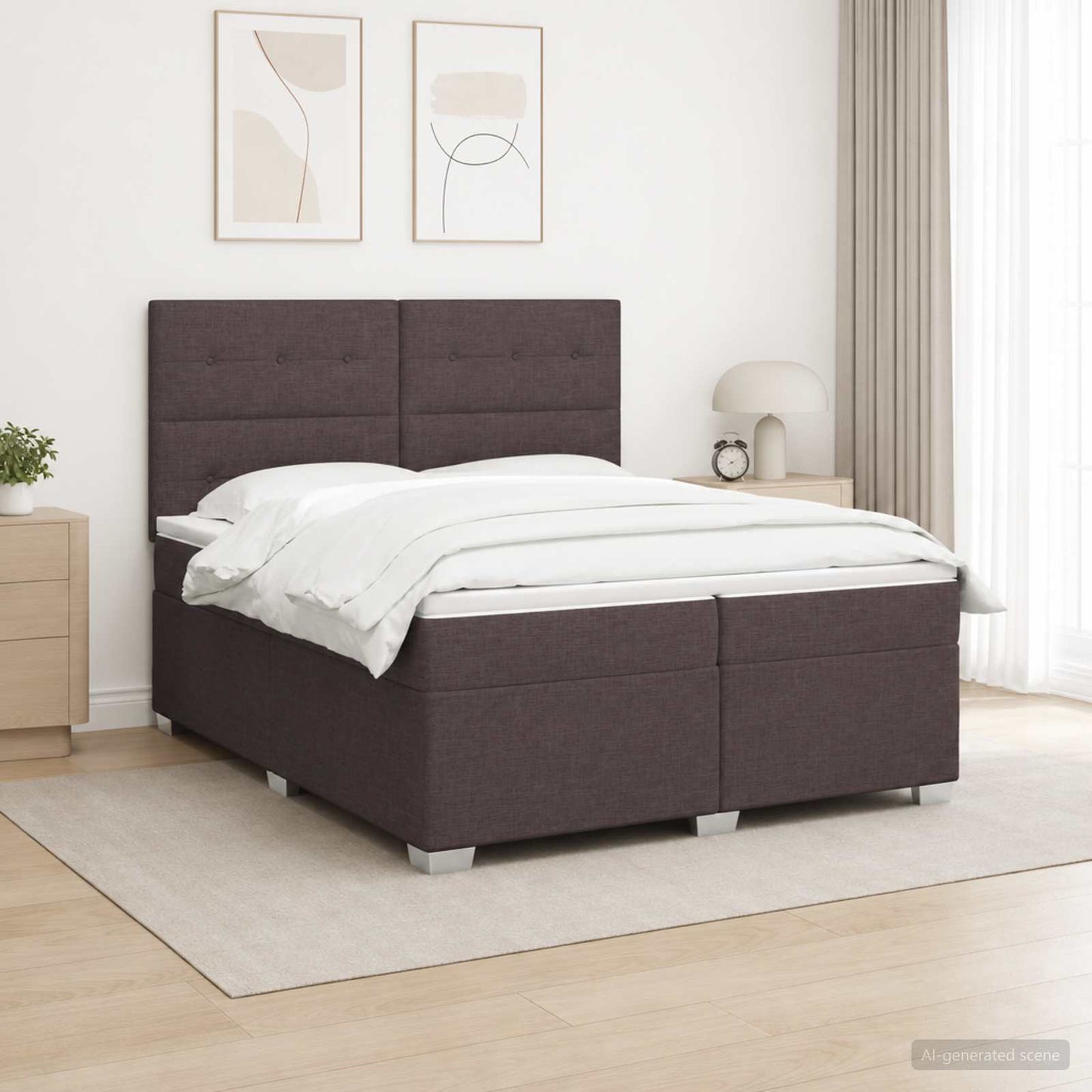 vidaXL Κρεβάτι box spring με στρώμα Σκούρο Καφέ 200 x 200 cm Ύφασμα