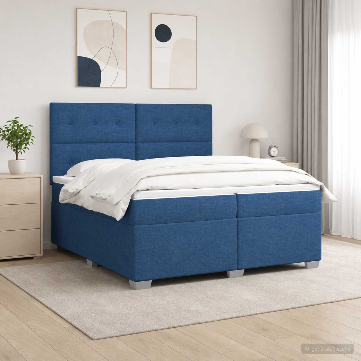 vidaXL Κρεβάτι box spring με στρώμα Μπλε 200 x 200 cm Ύφασμα