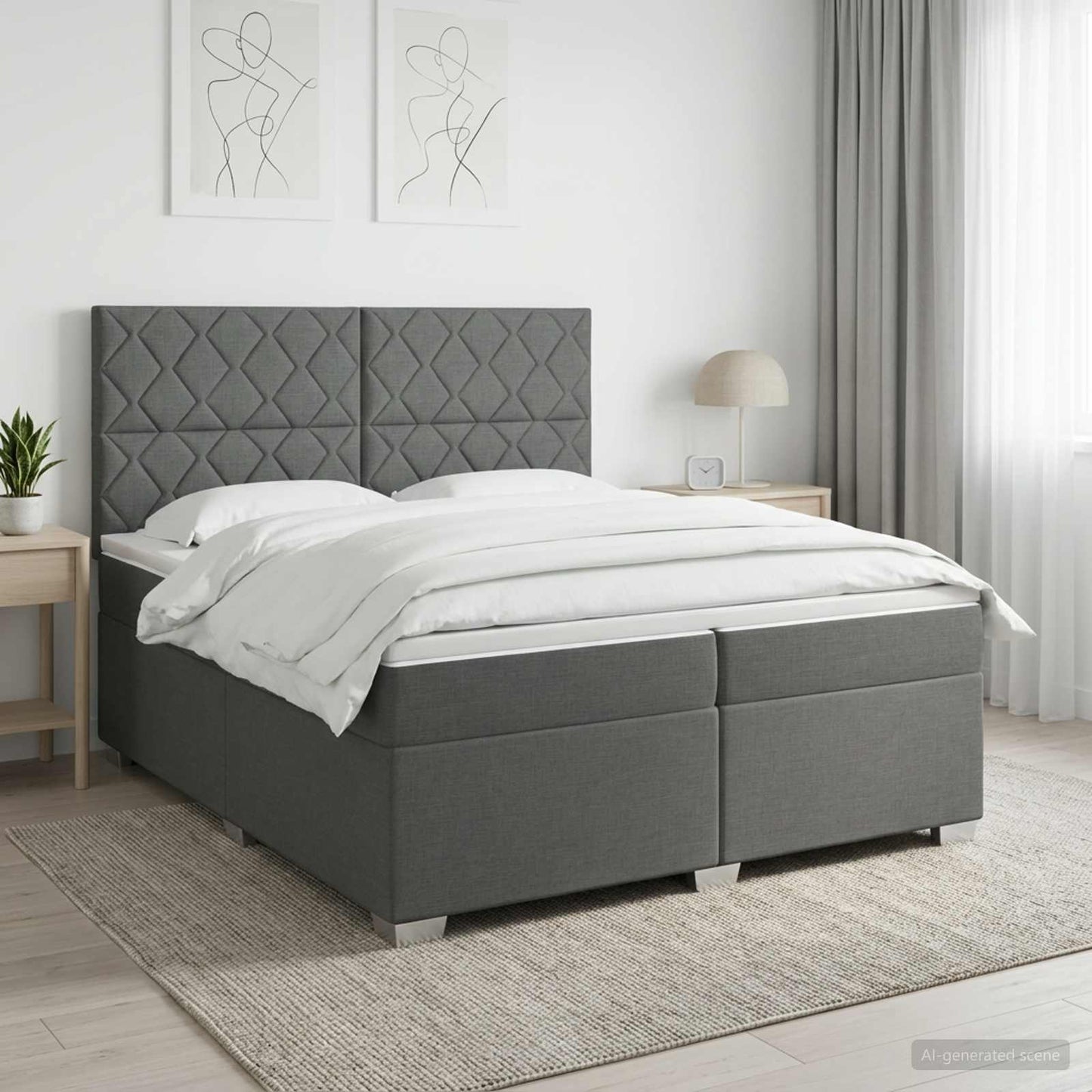 vidaXL Κρεβάτι box spring με στρώμα Σκούρο Γκρι 200 x 200 cm Ύφασμα