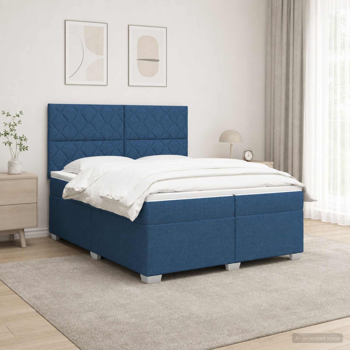 vidaXL Κρεβάτι box spring με στρώμα Μπλε 200 x 200 cm Ύφασμα
