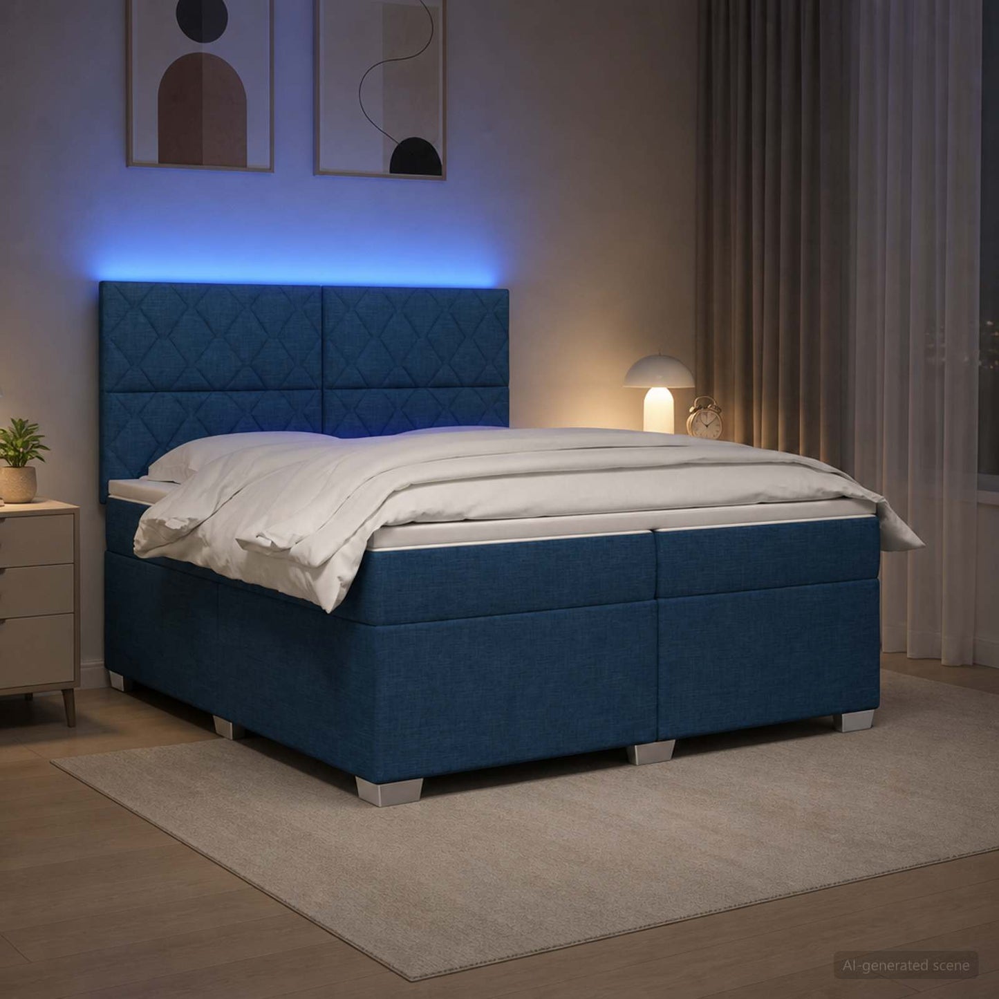 vidaXL Κρεβάτι box spring με στρώμα Μπλε 200 x 200 cm Ύφασμα