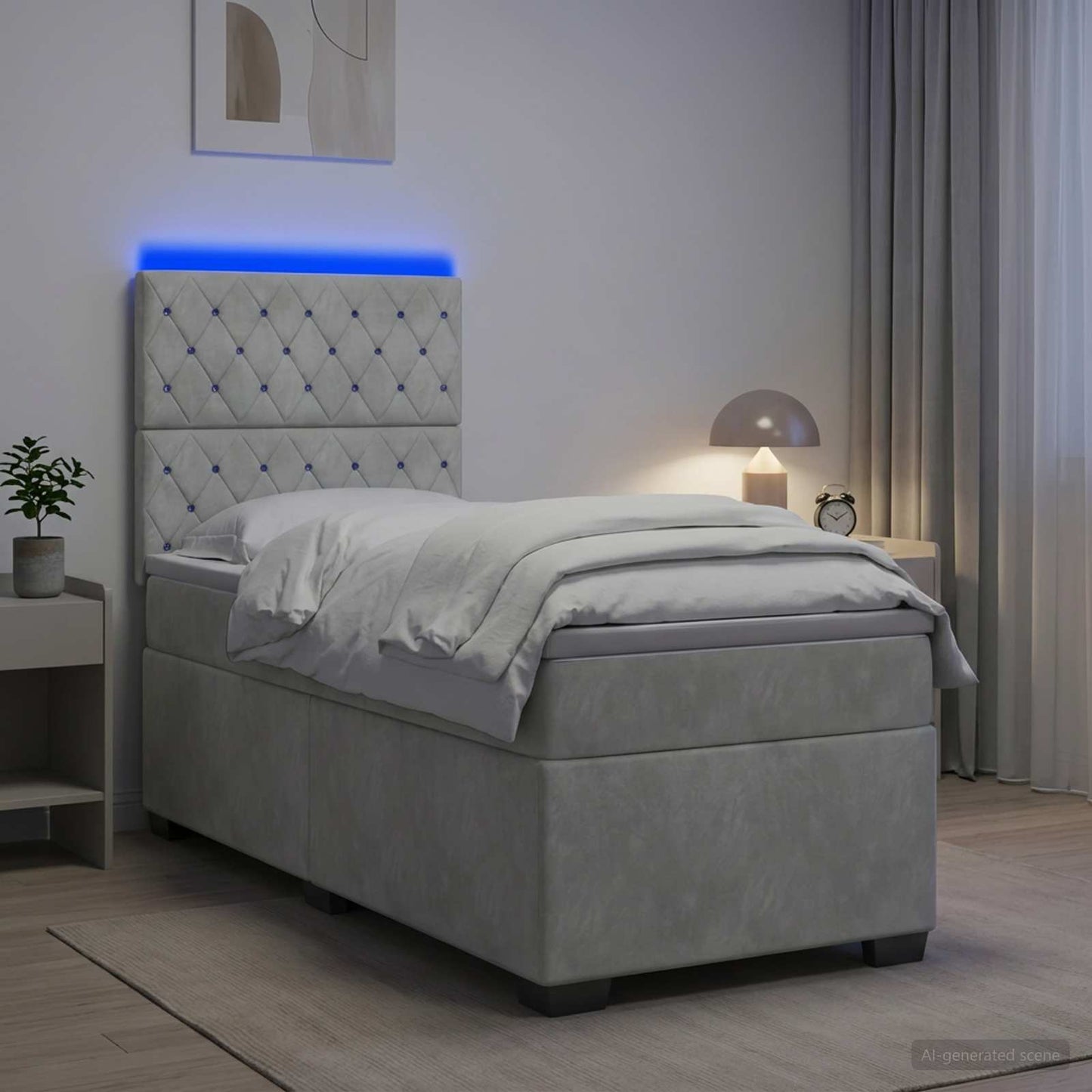 vidaXL Κρεβάτι box spring με στρώμα Ανοιχτό γκρι 90 x 190 cm Βελούδο