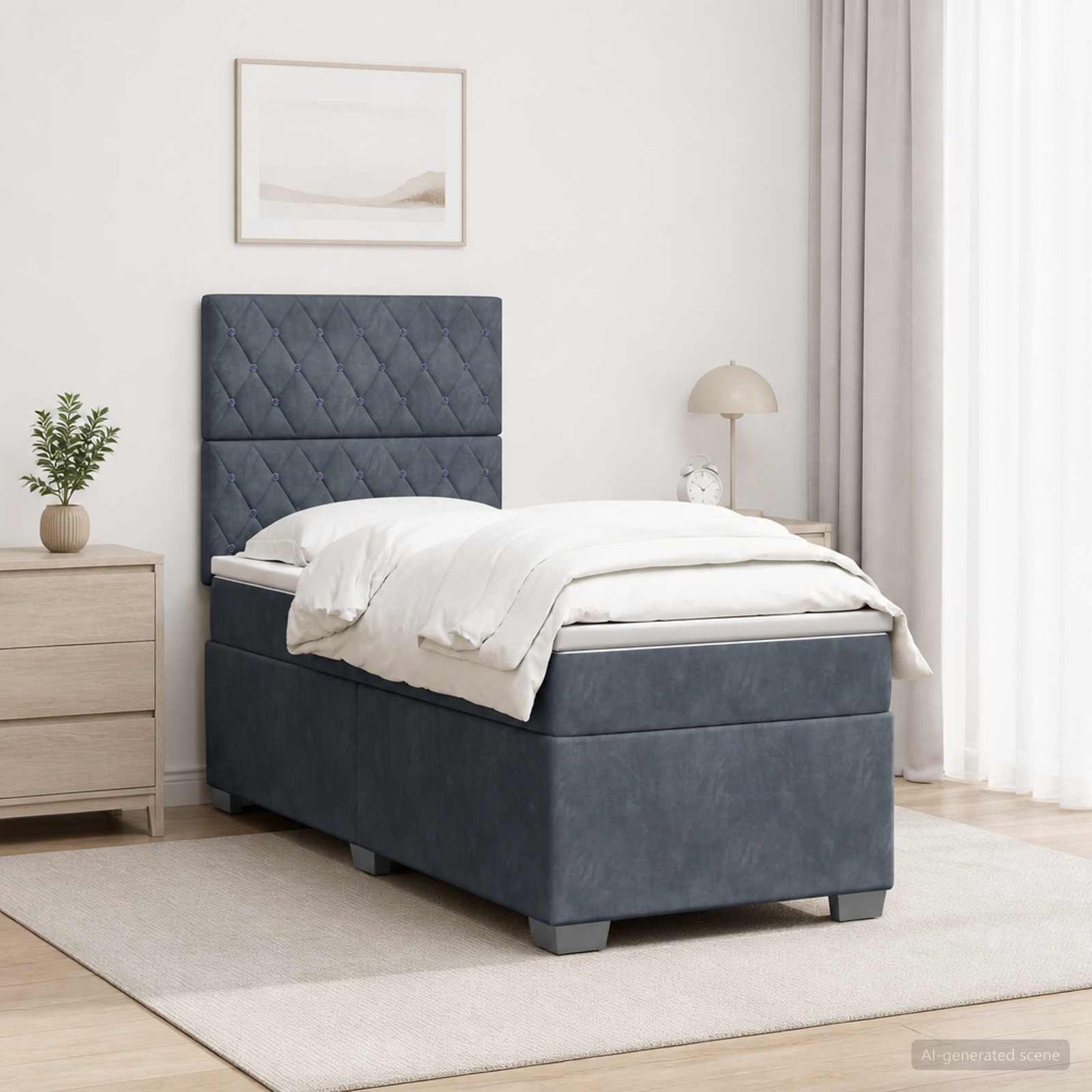 vidaXL Κρεβάτι box spring με στρώμα Σκούρο Γκρι 100 x 200 cm Βελούδο