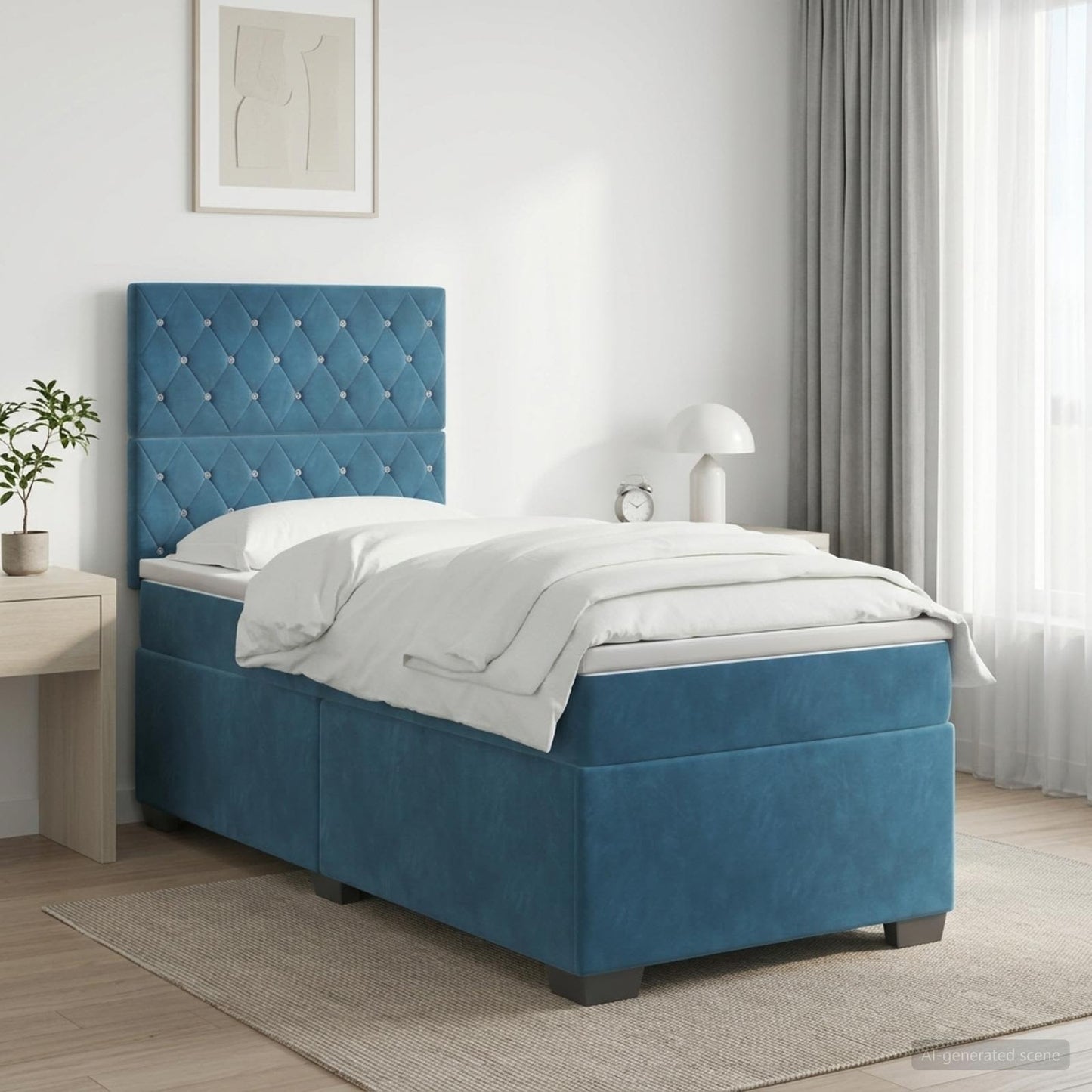 vidaXL Κρεβάτι box spring με στρώμα Μπλε 90 x 190 cm Βελούδο