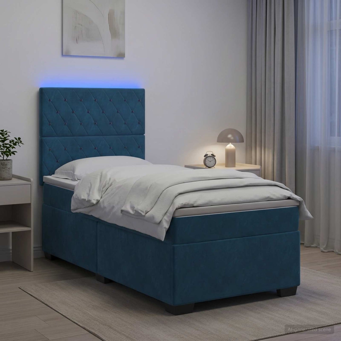 vidaXL Κρεβάτι box spring με στρώμα Μπλε 90 x 200 cm Βελούδο