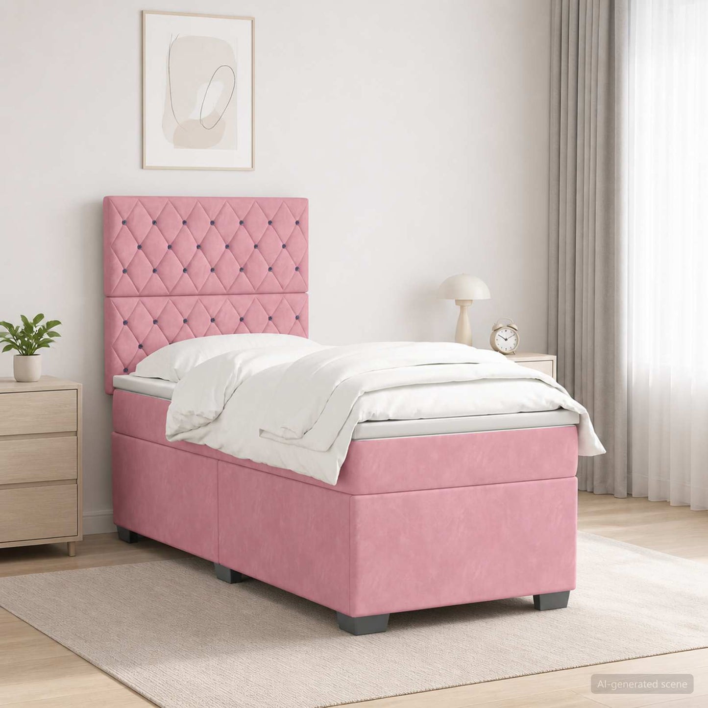 vidaXL Κρεβάτι box spring με στρώμα Ροζ 90 x 200 cm Βελούδο
