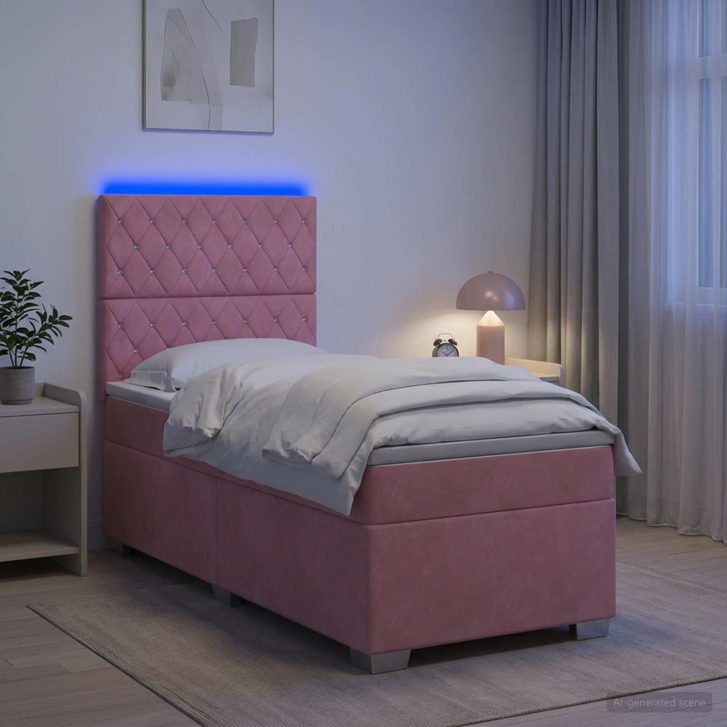vidaXL Κρεβάτι box spring με στρώμα Ροζ 90 x 200 cm Βελούδο