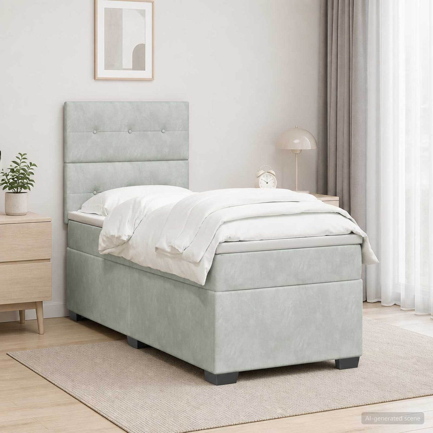 vidaXL Κρεβάτι box spring με στρώμα Ανοιχτό γκρι 90 x 200 cm Βελούδο
