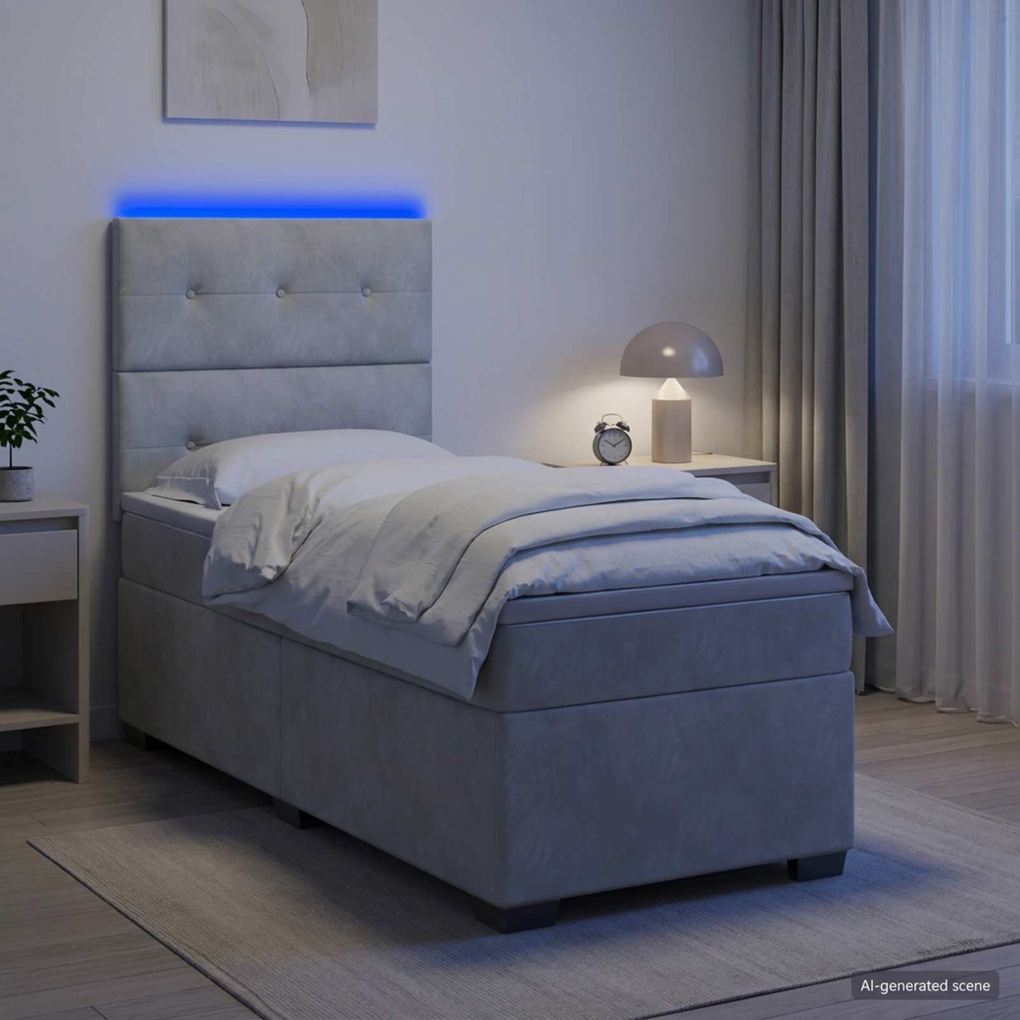 vidaXL Κρεβάτι box spring με στρώμα Ανοιχτό γκρι 90 x 200 cm Βελούδο
