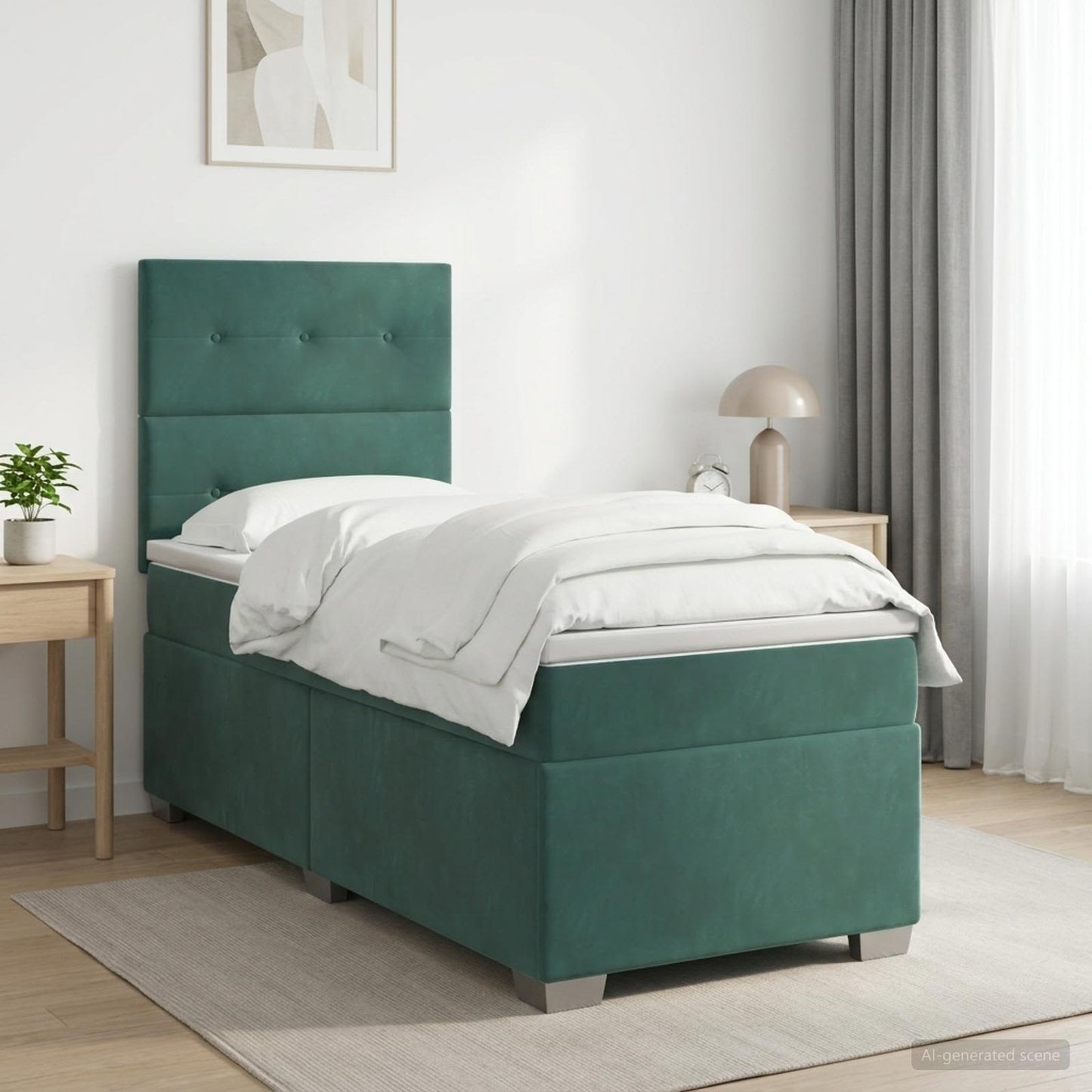vidaXL Κρεβάτι box spring με στρώμα Σκούρο Πράσινο 90 x 200 cm Βελούδο