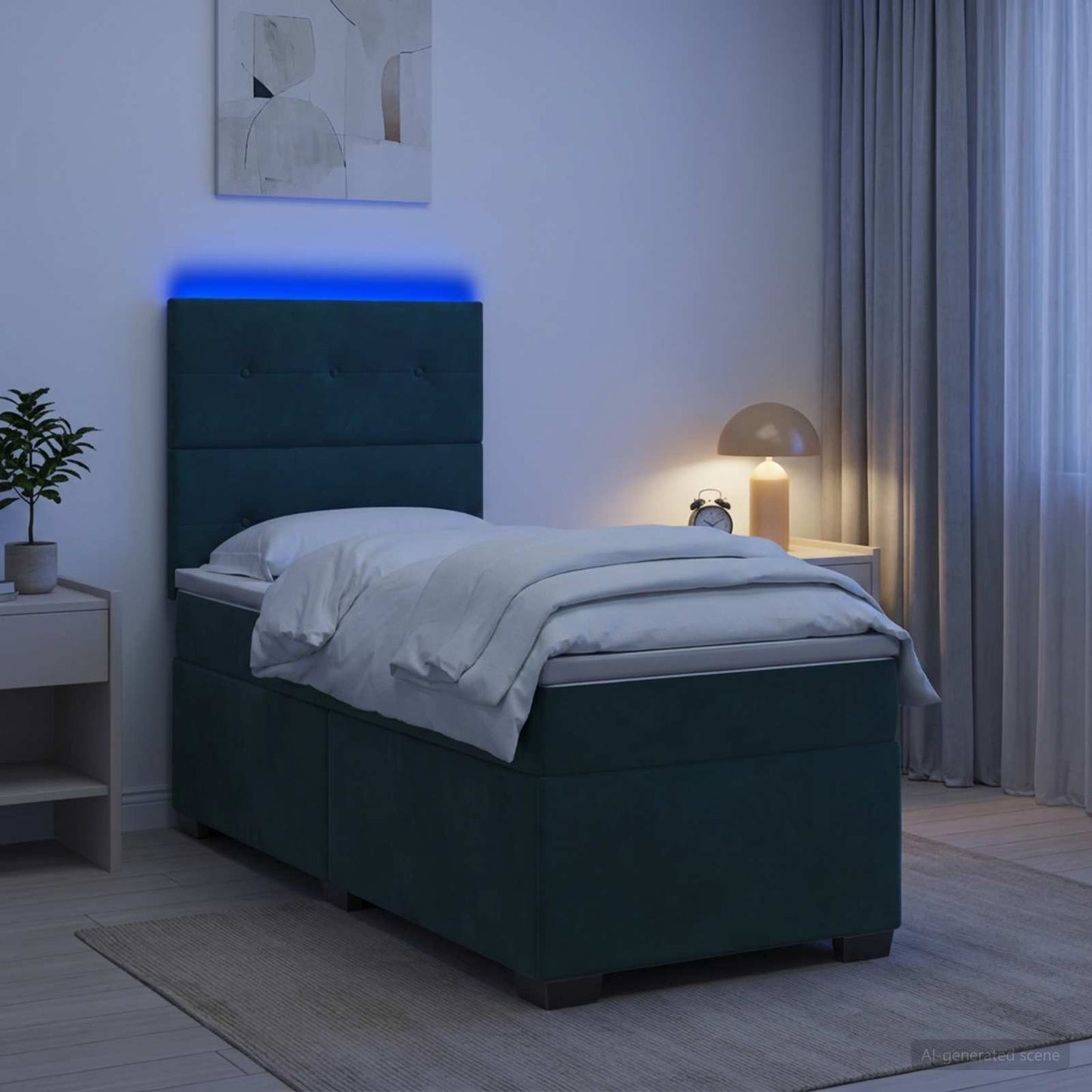 vidaXL Κρεβάτι box spring με στρώμα Σκούρο Πράσινο 90 x 200 cm Βελούδο