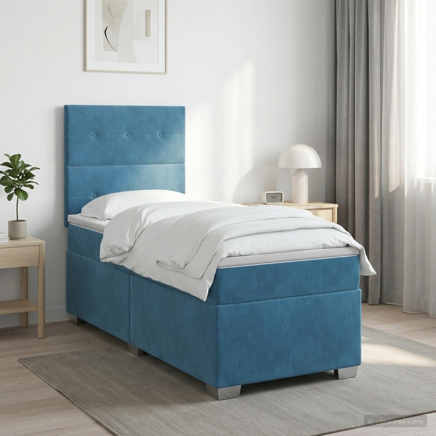 vidaXL Κρεβάτι box spring με στρώμα Μπλε 100 x 200 cm Βελούδο