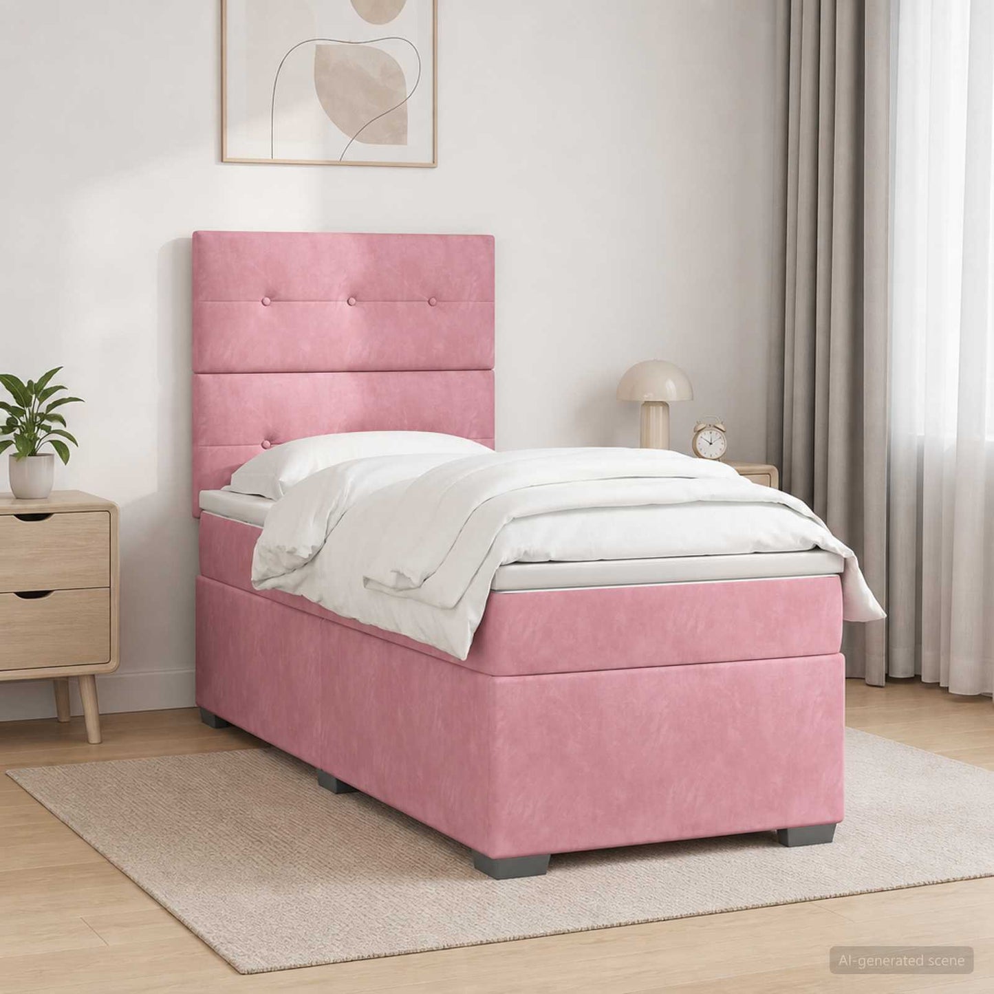 vidaXL Κρεβάτι box spring με στρώμα Ροζ 100 x 200 cm Βελούδο