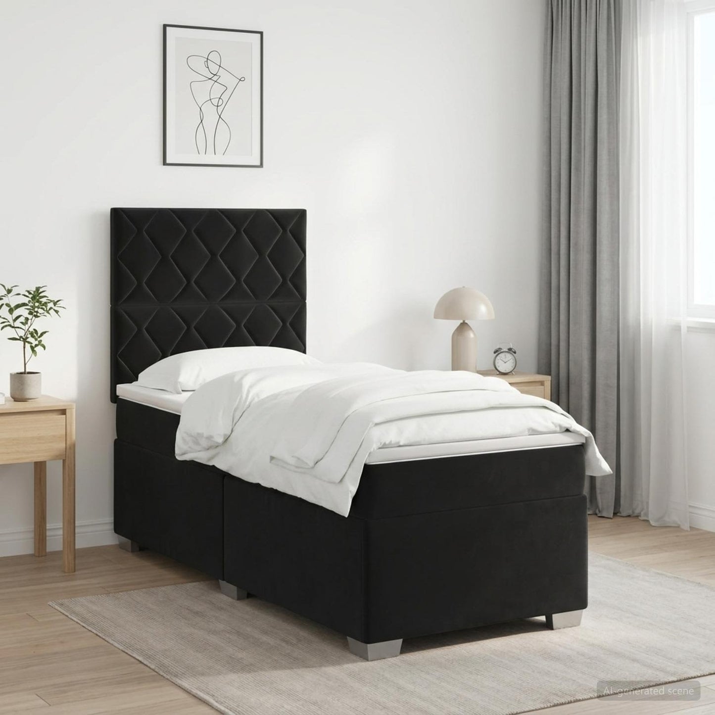 vidaXL Κρεβάτι box spring με στρώμα Μαύρο 100 x 200 cm Βελούδο