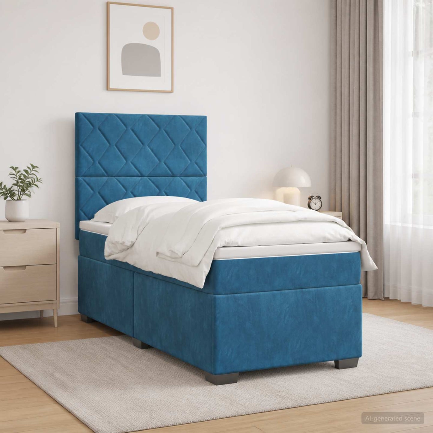 vidaXL Κρεβάτι box spring με στρώμα Μπλε 80 x 200 cm Βελούδο