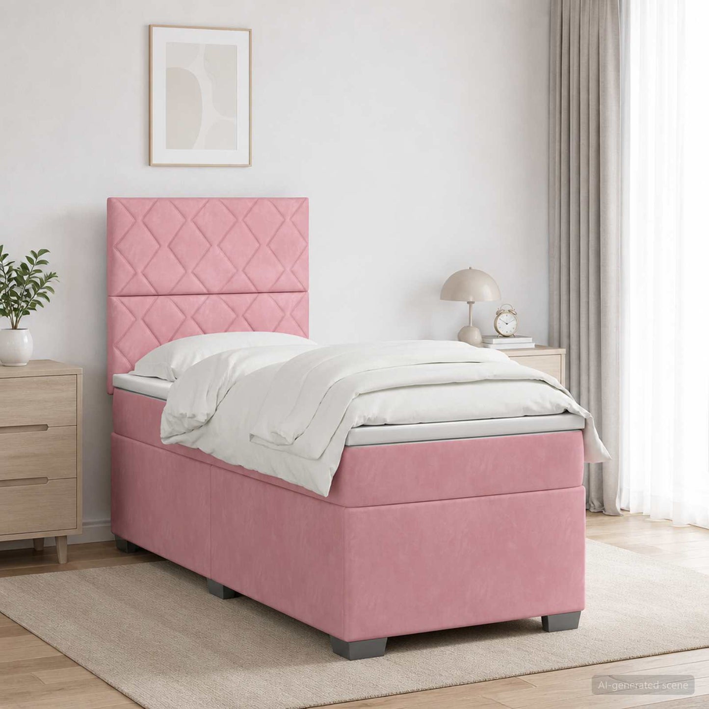 vidaXL Κρεβάτι box spring με στρώμα Ροζ 100 x 200 cm Βελούδο