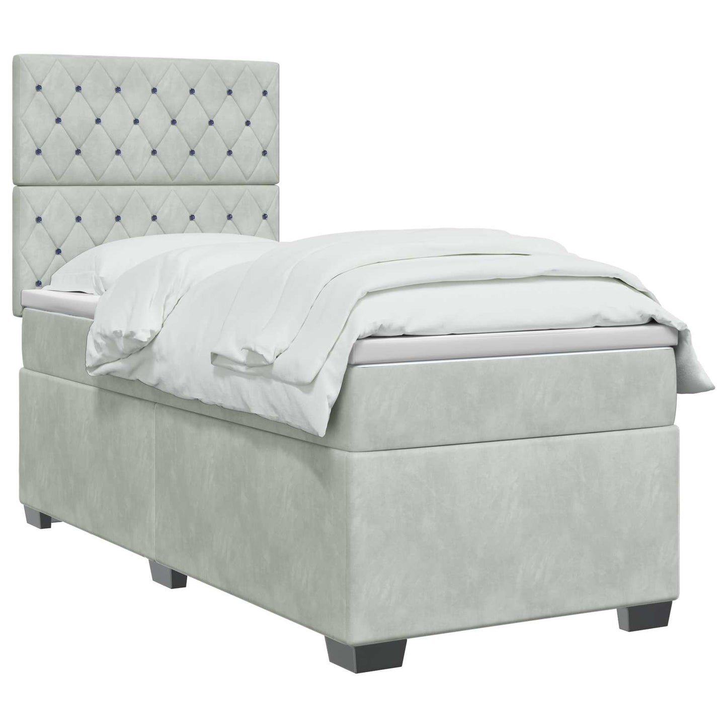 vidaXL Κρεβάτι box spring με στρώμα Ανοιχτό γκρι 90 x 190 cm Βελούδο
