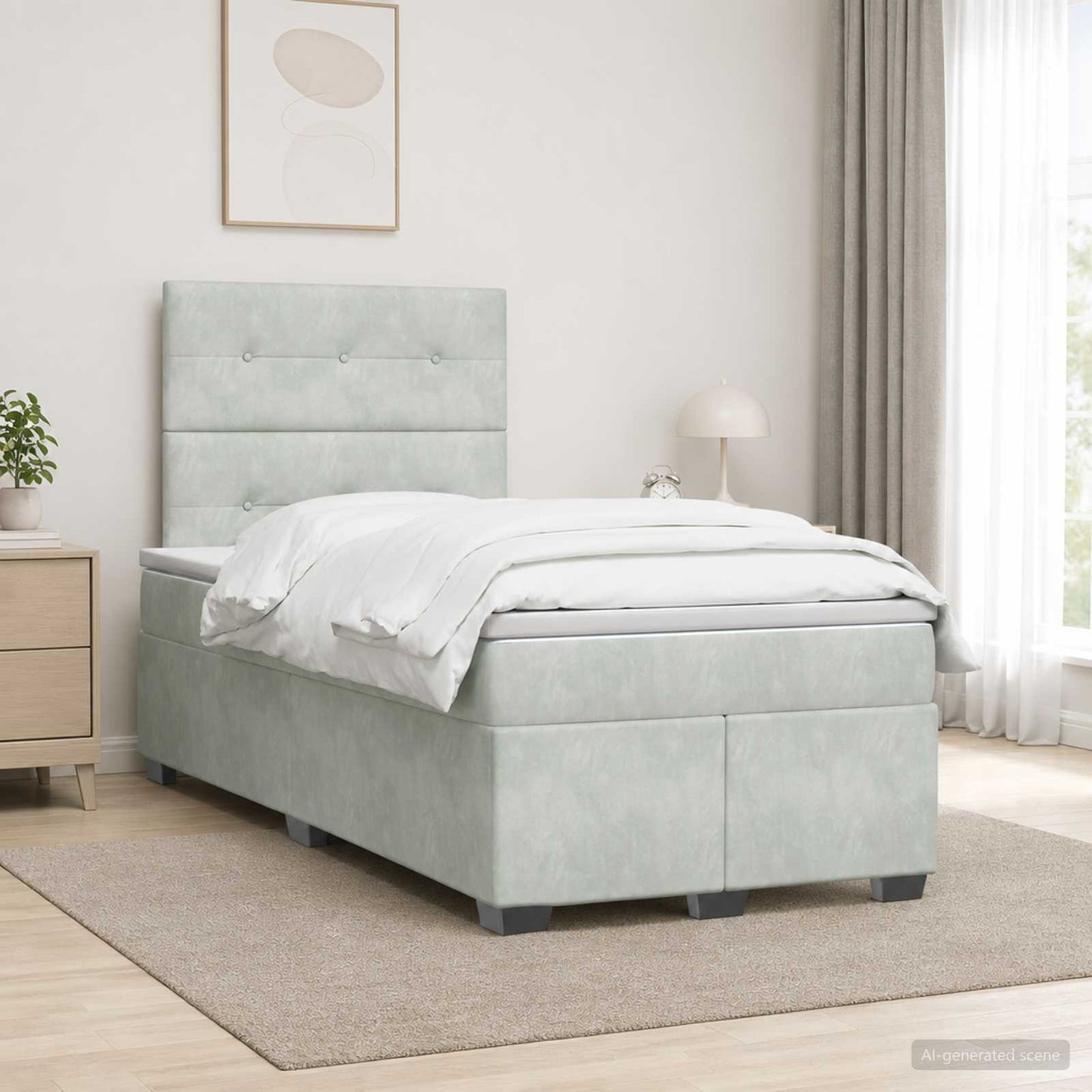 vidaXL Κρεβάτι box spring με στρώμα Ανοιχτό γκρι 120 x 200 cm Βελούδο