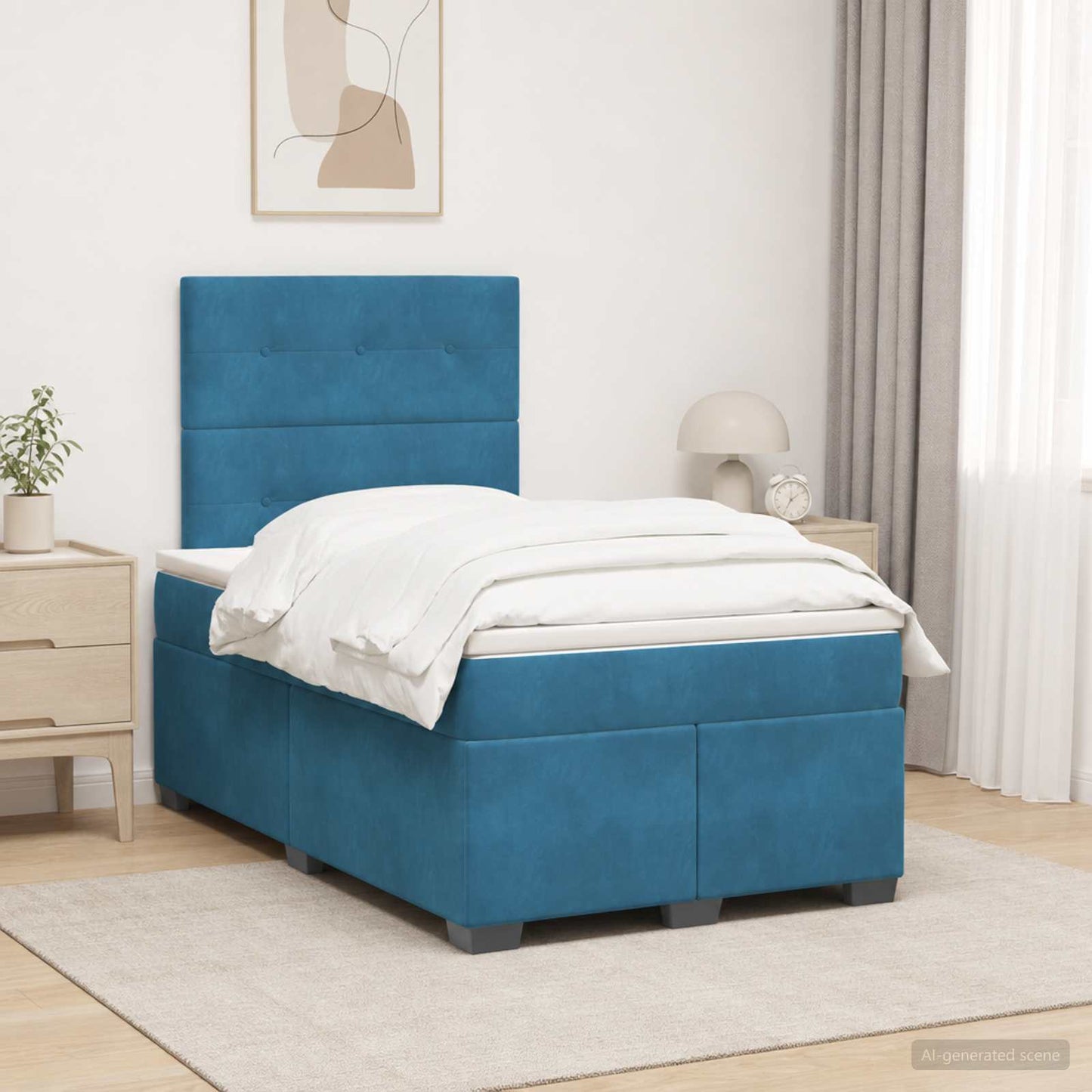 vidaXL Κρεβάτι box spring με στρώμα Μπλε 120 x 190 cm Βελούδο
